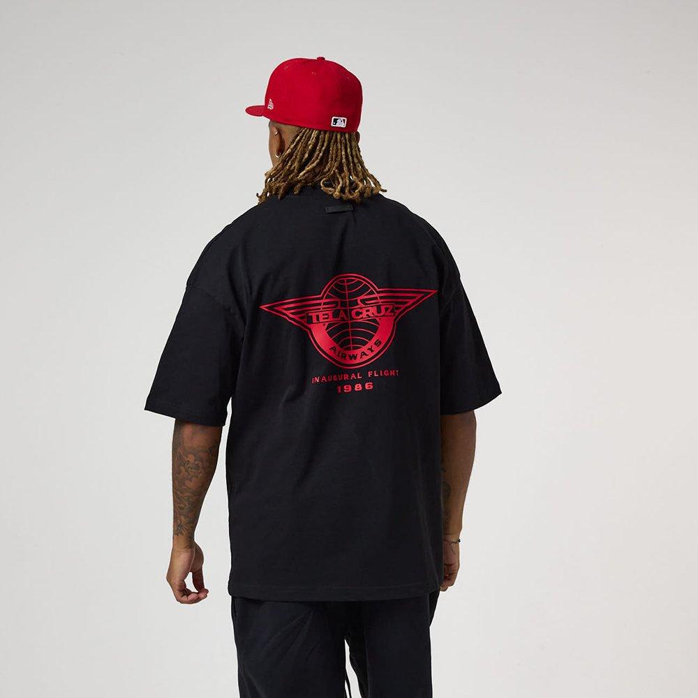 Black/Red - Tela Cruz - Men's Oversized Design T-Shirt - 3