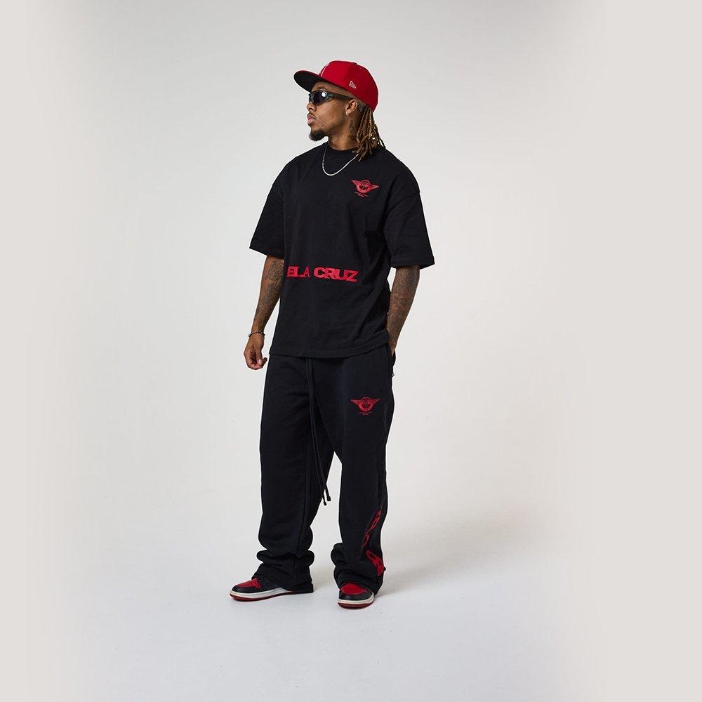 Black/Red - Tela Cruz - Men's Oversized Design T-Shirt - 4