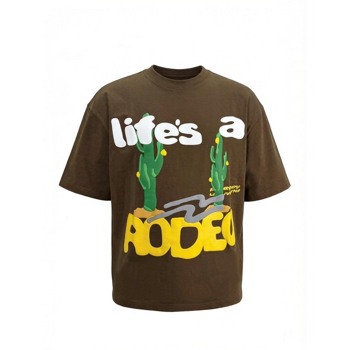 Brown - Pretty Boy Ugly World - Pretty Boy Ugly World Short Sleeve Crew Neck Oversized Fit T-Shirt Mens - 1