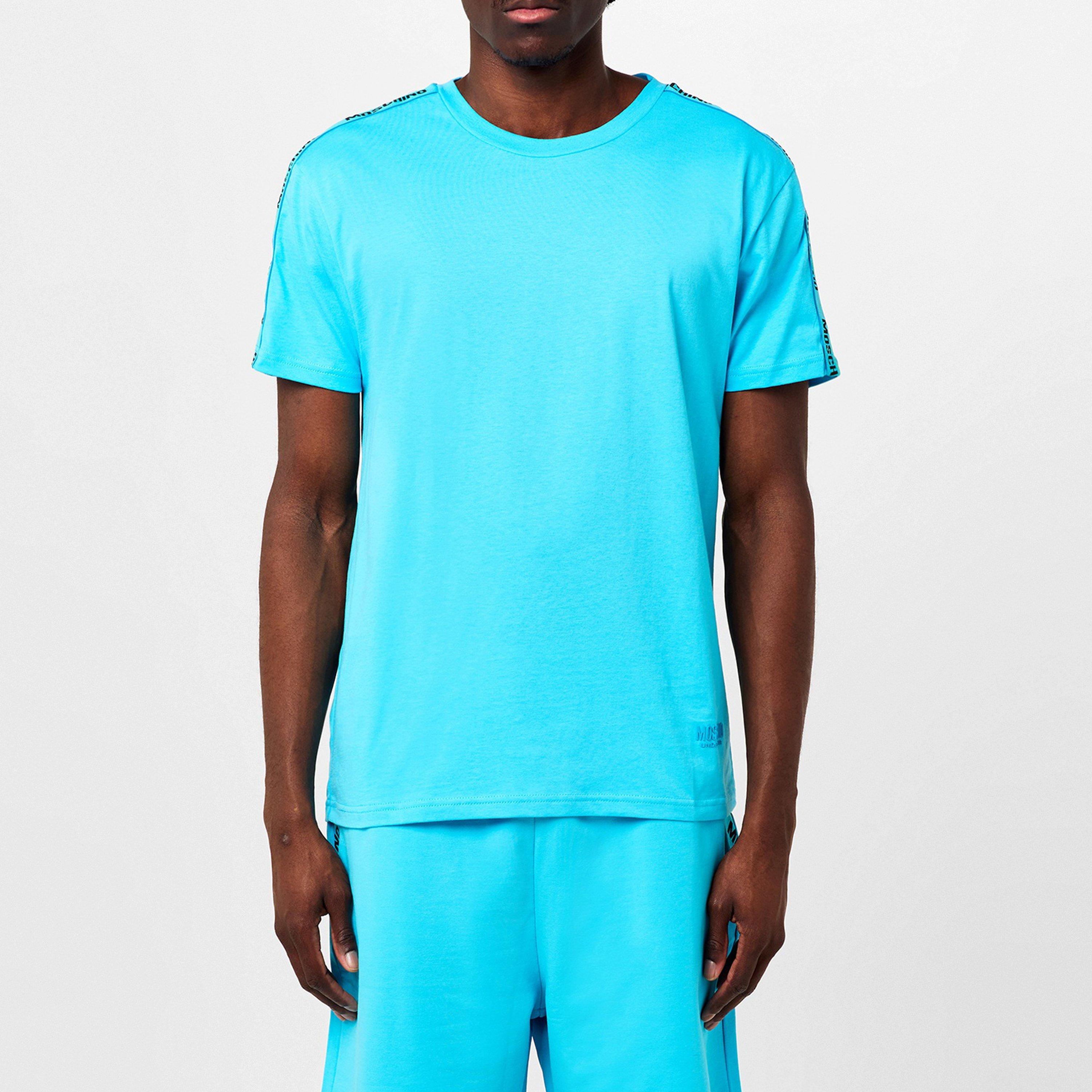 Light Blue - Moschino - Men's Tape Logo Regular Fit T-Shirt - 3