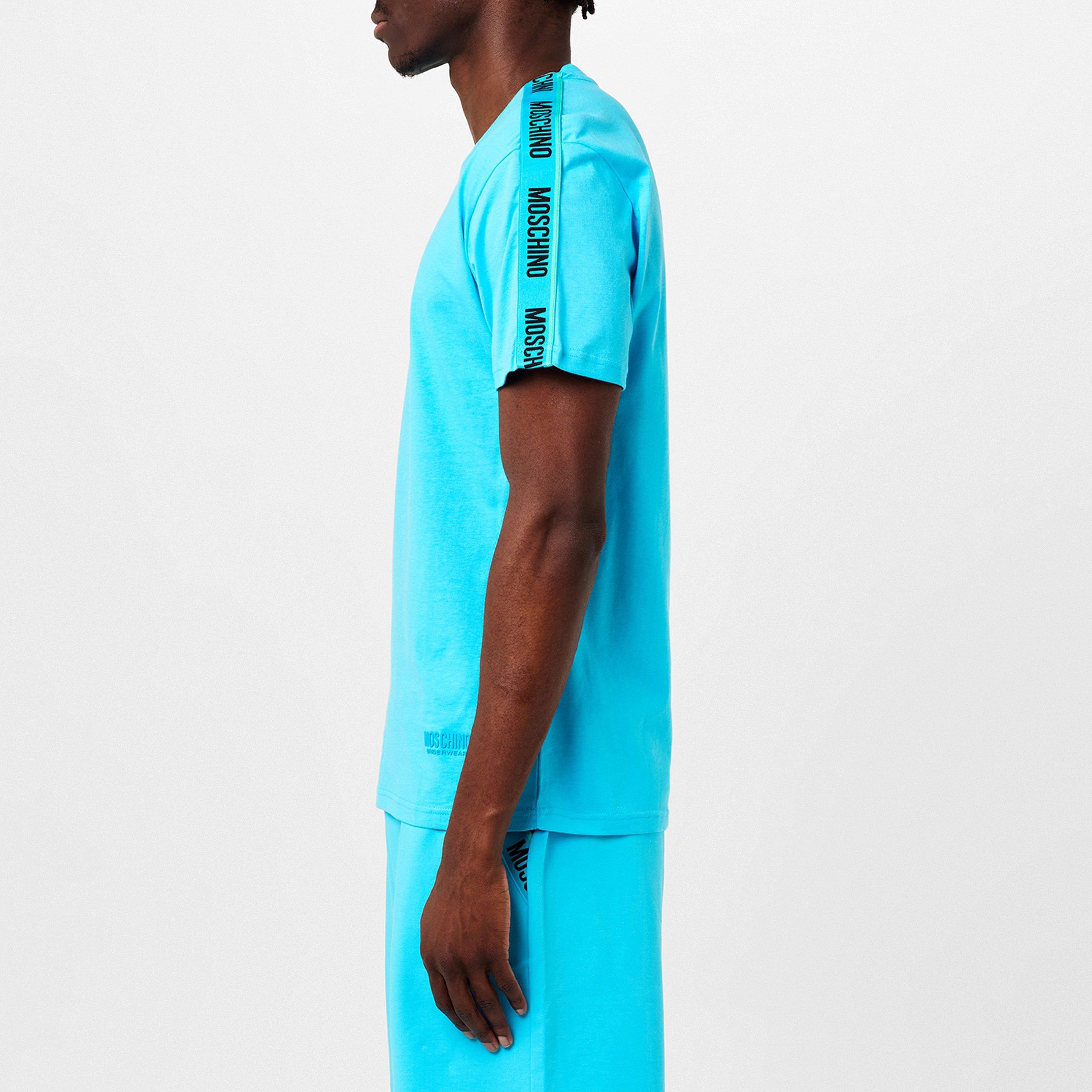 Light Blue - Moschino - Men's Tape Logo Regular Fit T-Shirt - 5