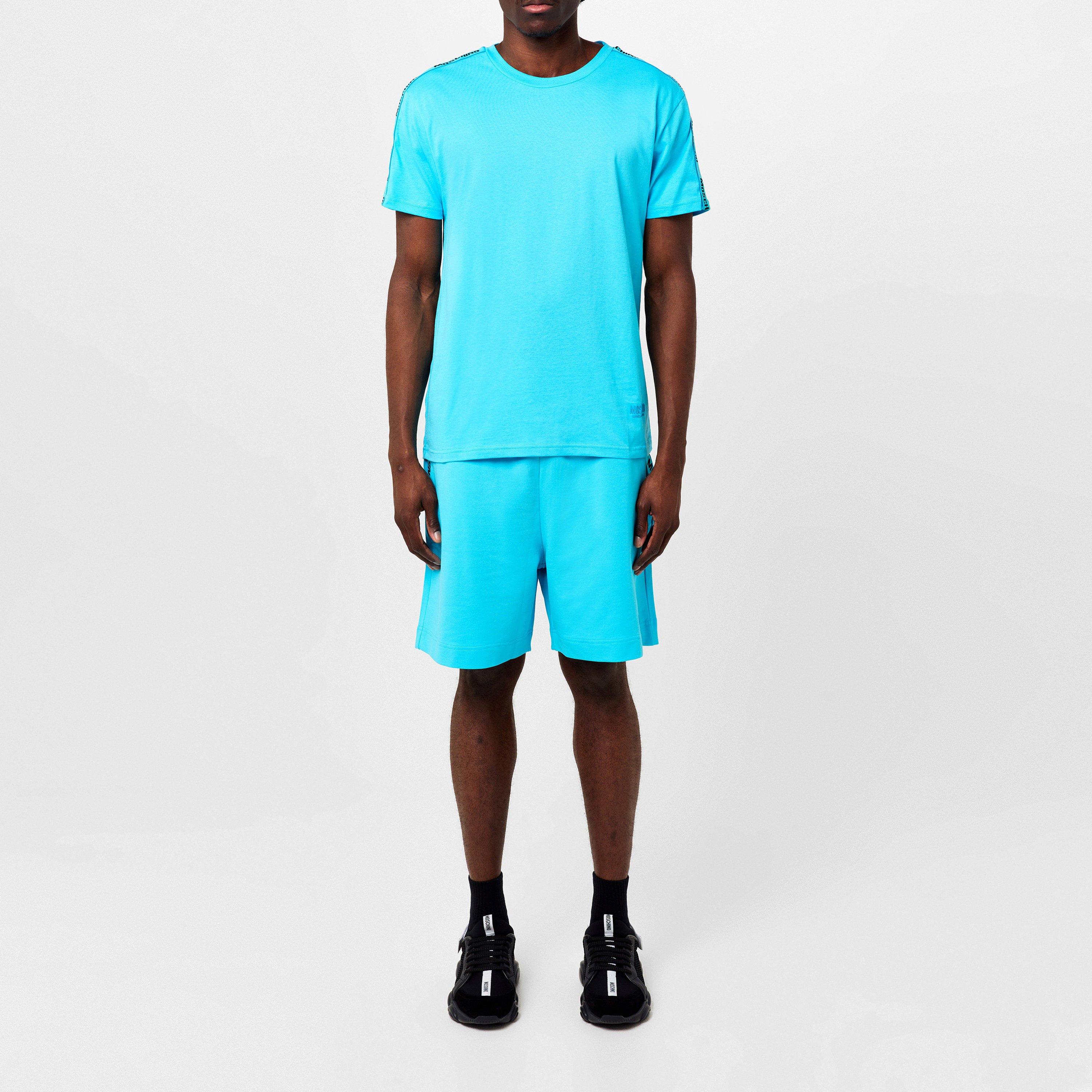 Light Blue - Moschino - Men's Tape Logo Regular Fit T-Shirt - 6