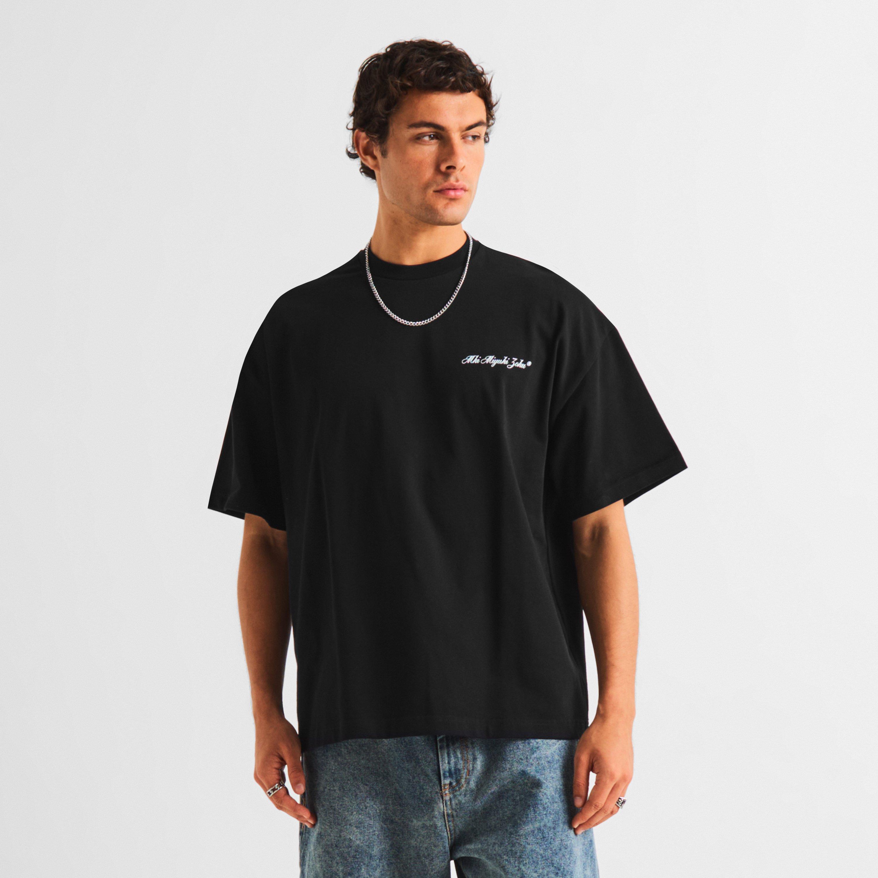 Black - MKI MIYUKI ZOKU - Men's Double Sun Graphic Cotton Oversized T-Shirt - 3