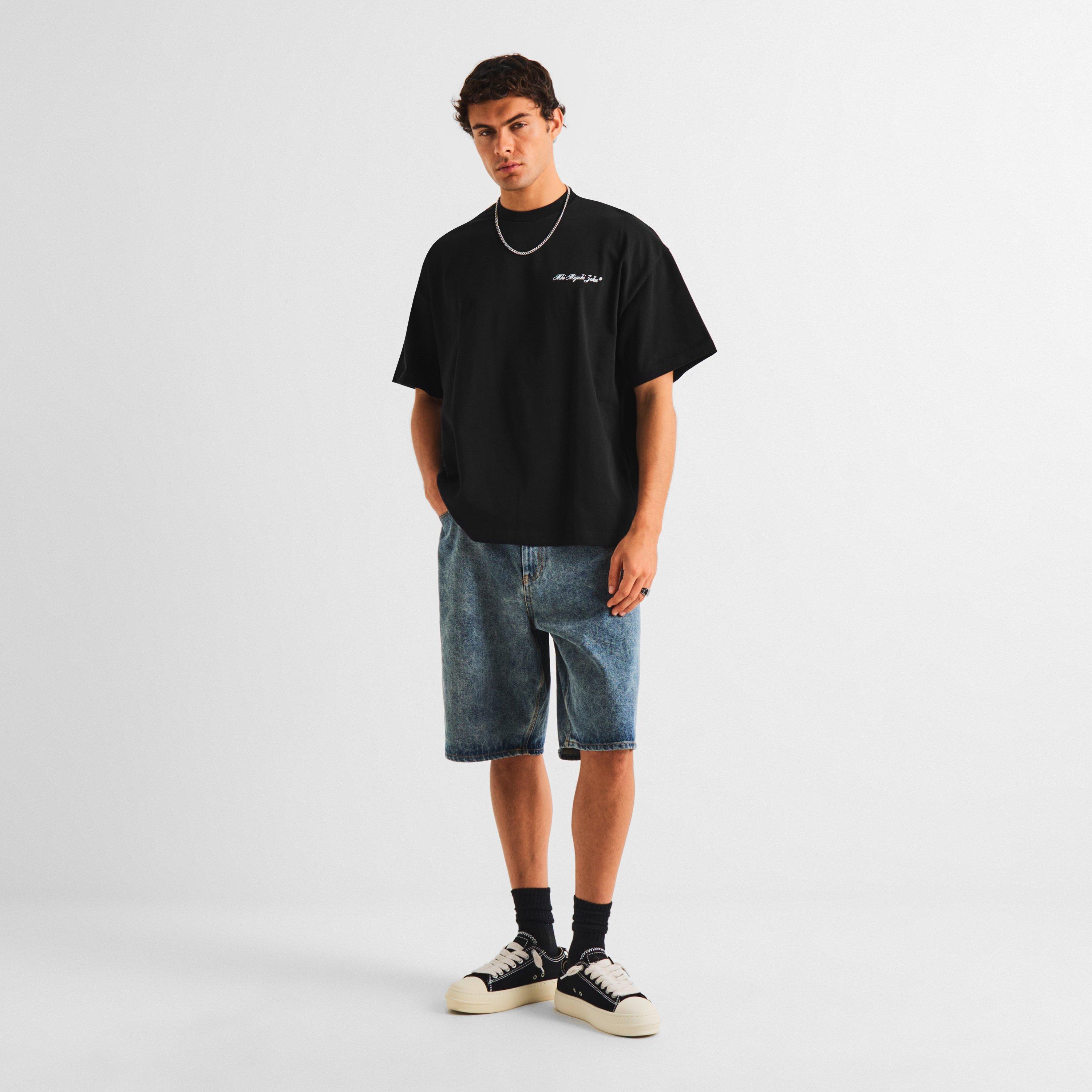 Black - MKI MIYUKI ZOKU - Men's Double Sun Graphic Cotton Oversized T-Shirt - 6