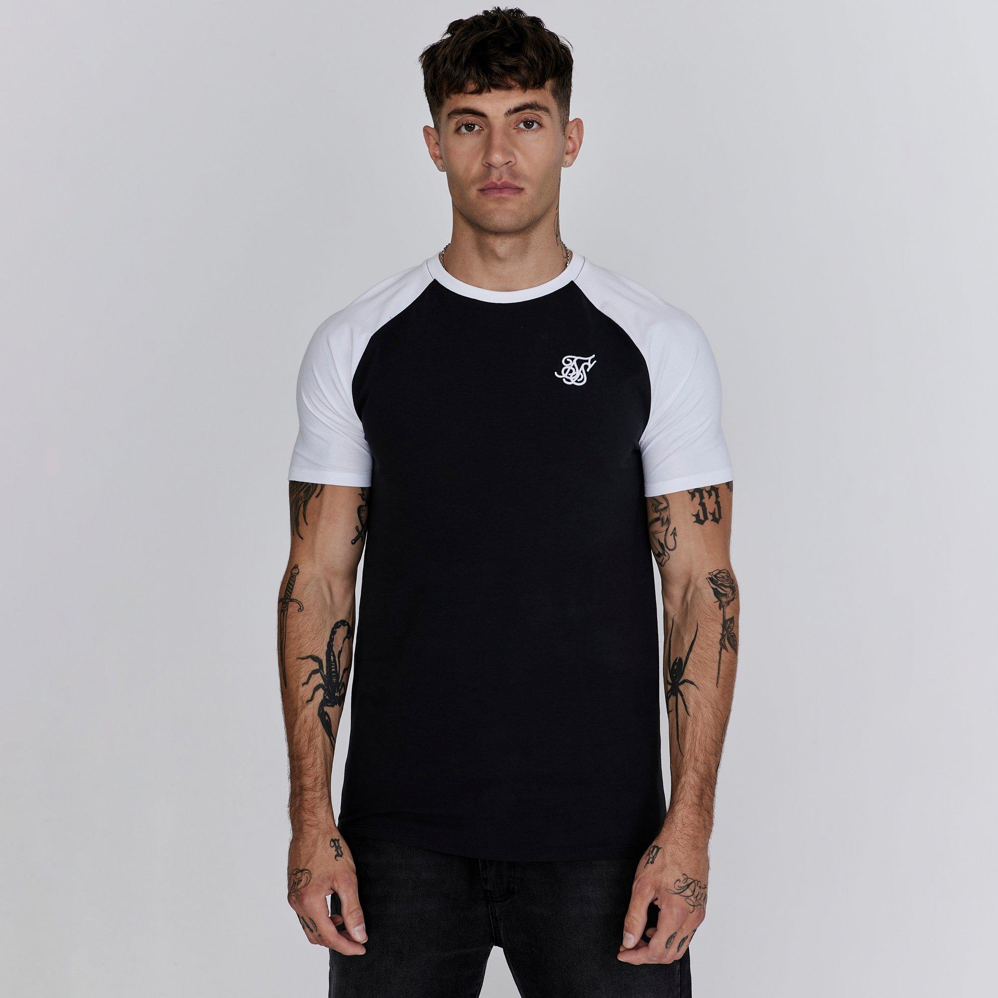 Siksilk Men's Regular Fit Raglan T-Shirt - Black/White - Large