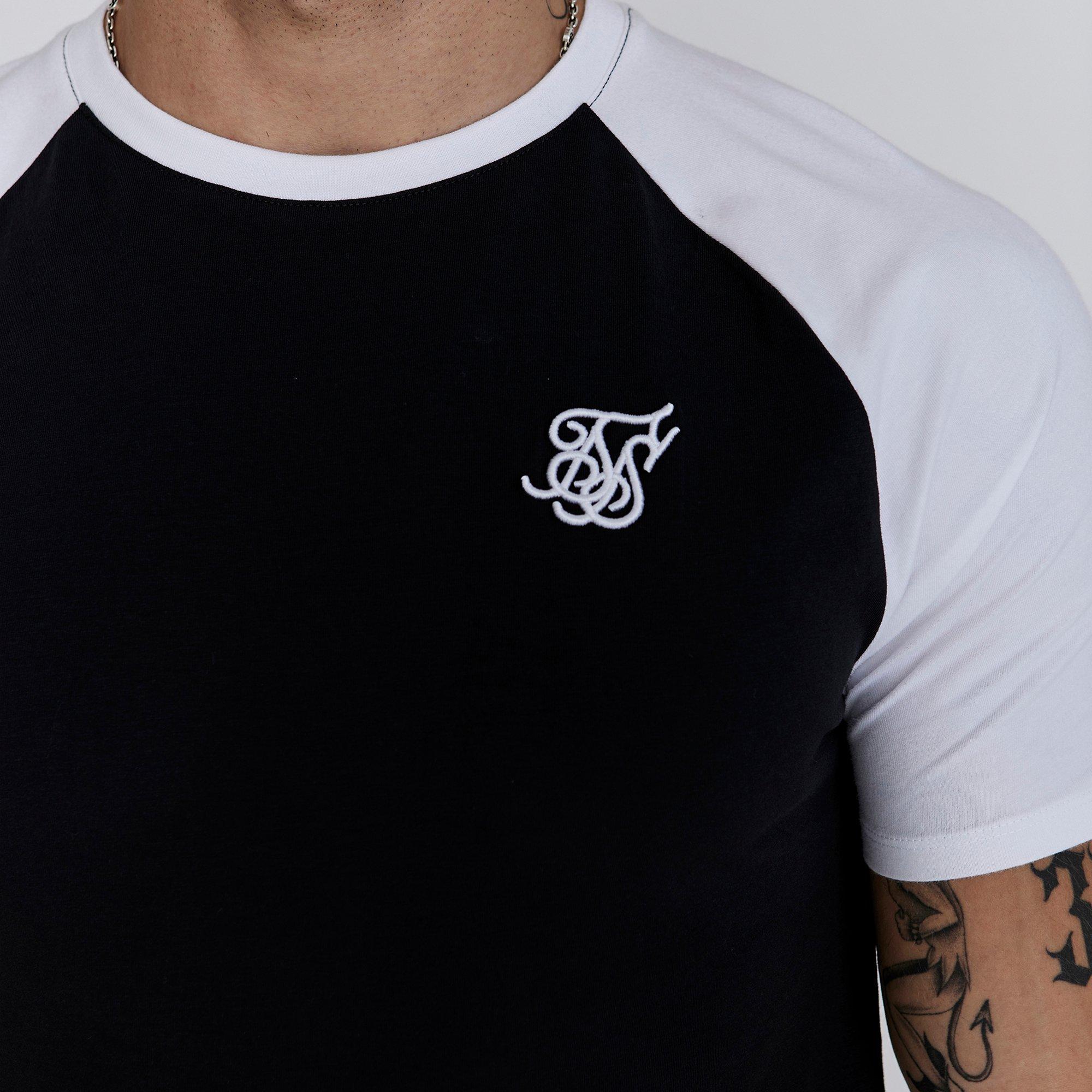 Noir/Blanc - SikSilk - Men's Regular Fit Raglan T-Shirt - 2
