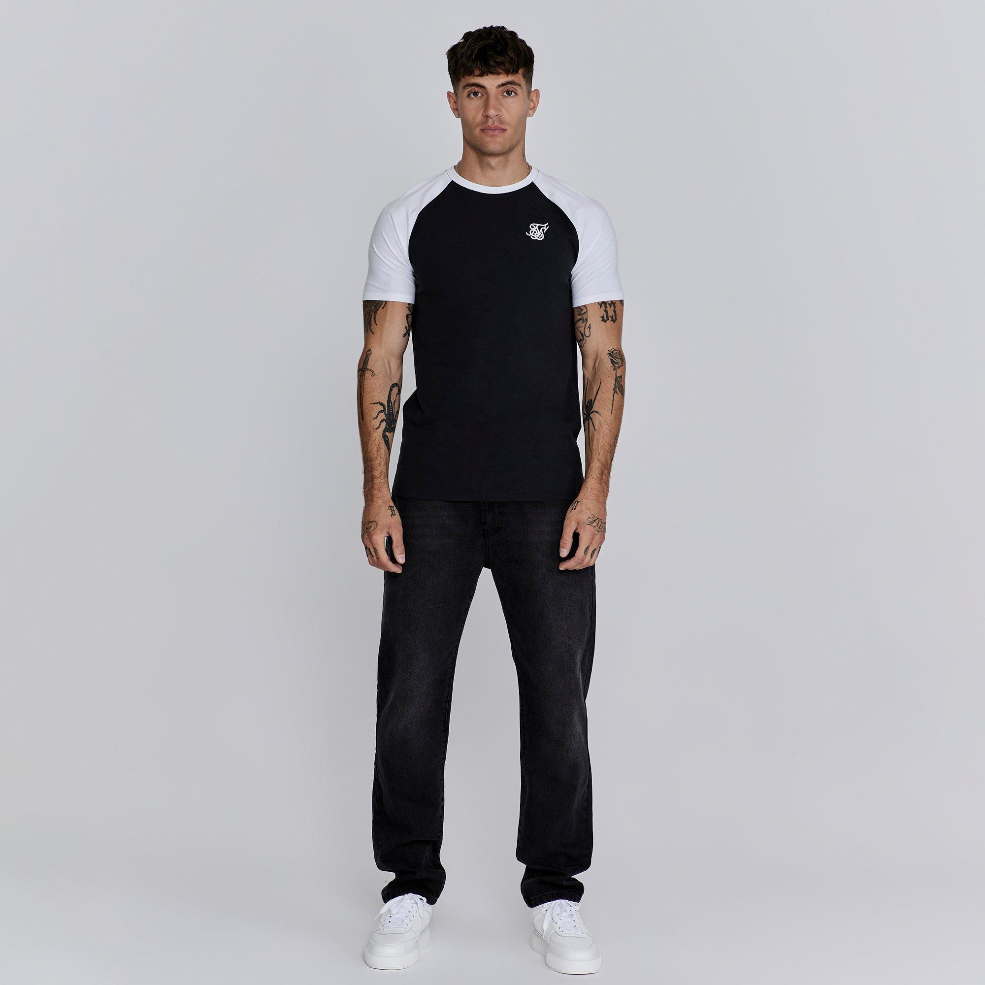 Noir/Blanc - SikSilk - Men's Regular Fit Raglan T-Shirt - 3