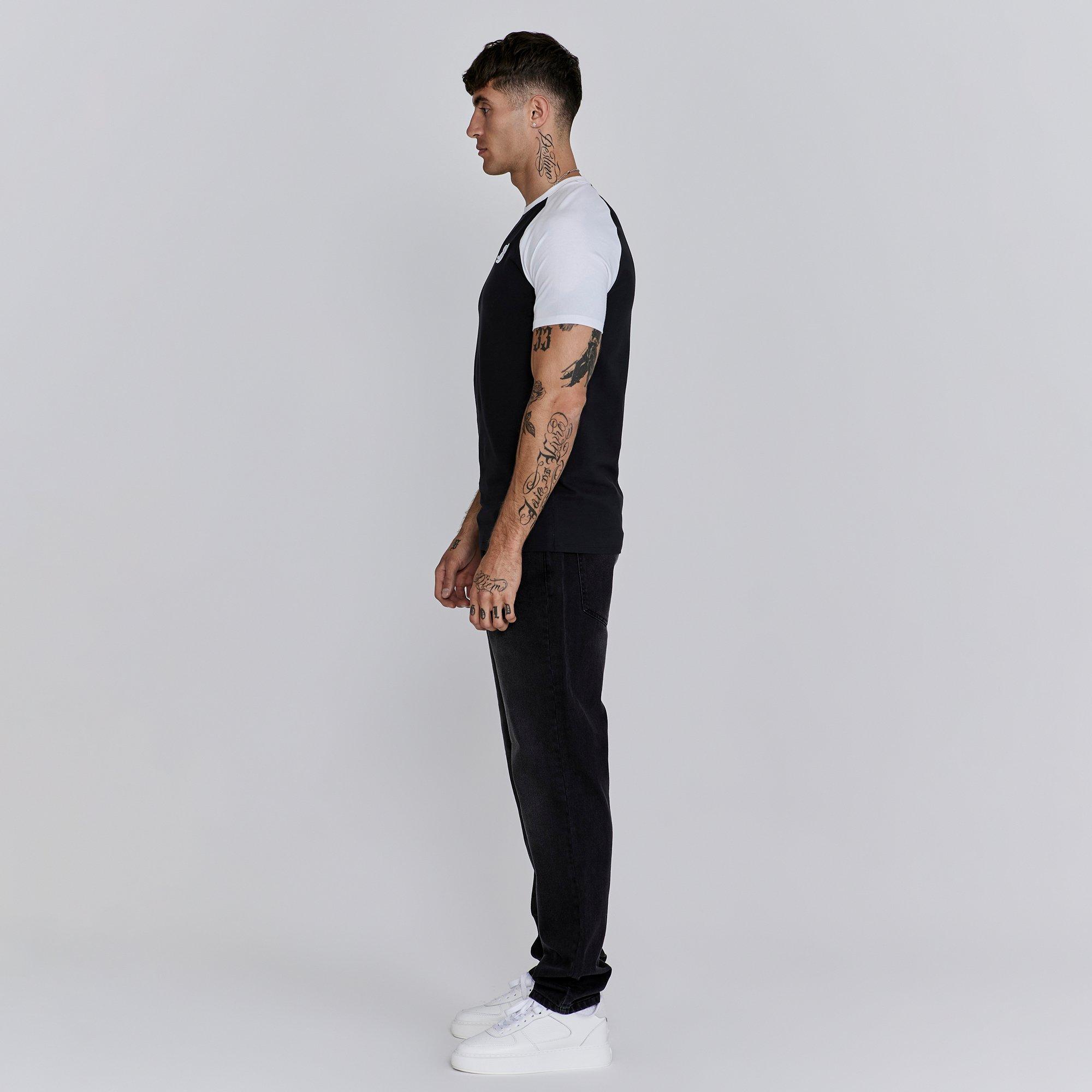 Noir/Blanc - SikSilk - Men's Regular Fit Raglan T-Shirt - 4