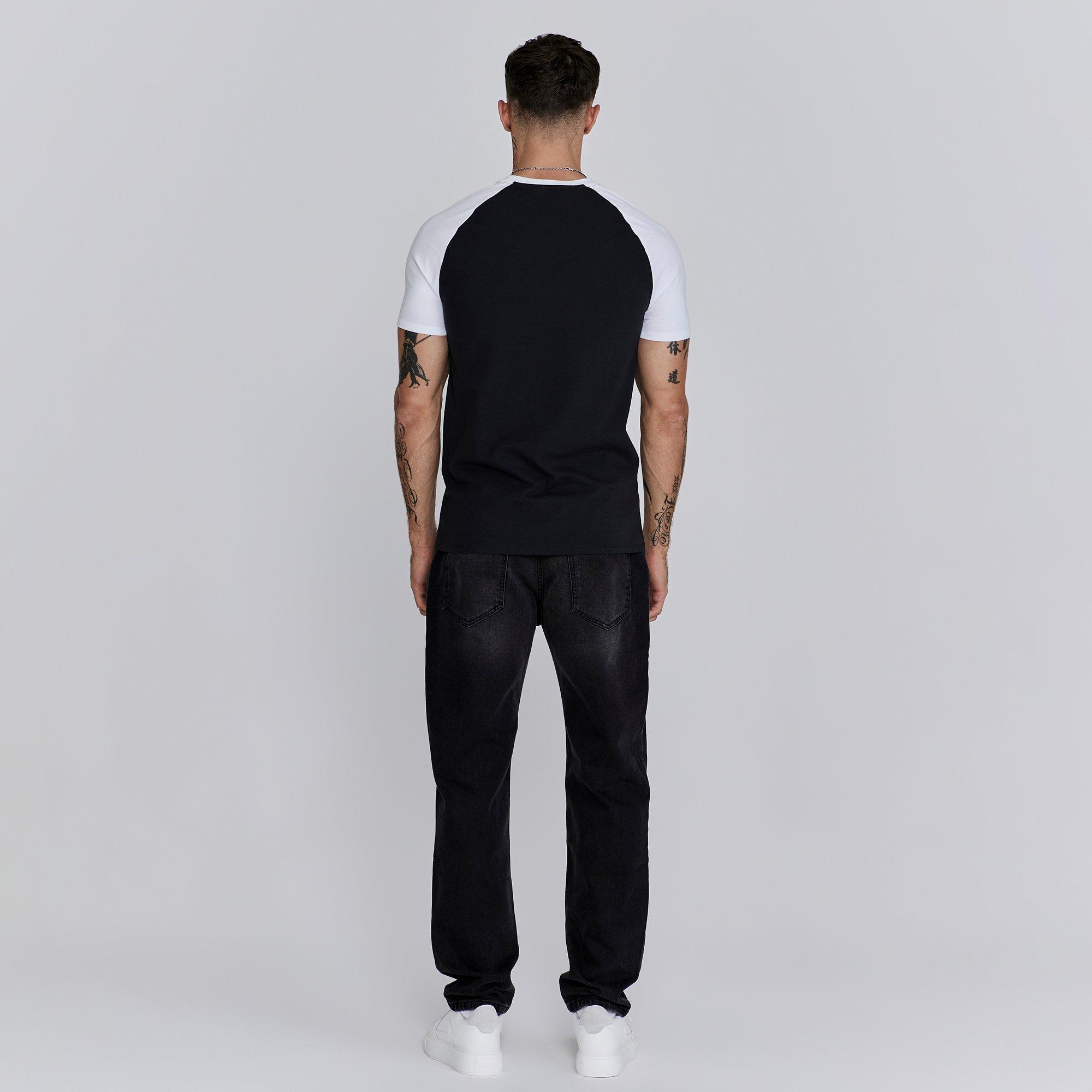 Noir/Blanc - SikSilk - Men's Regular Fit Raglan T-Shirt - 5