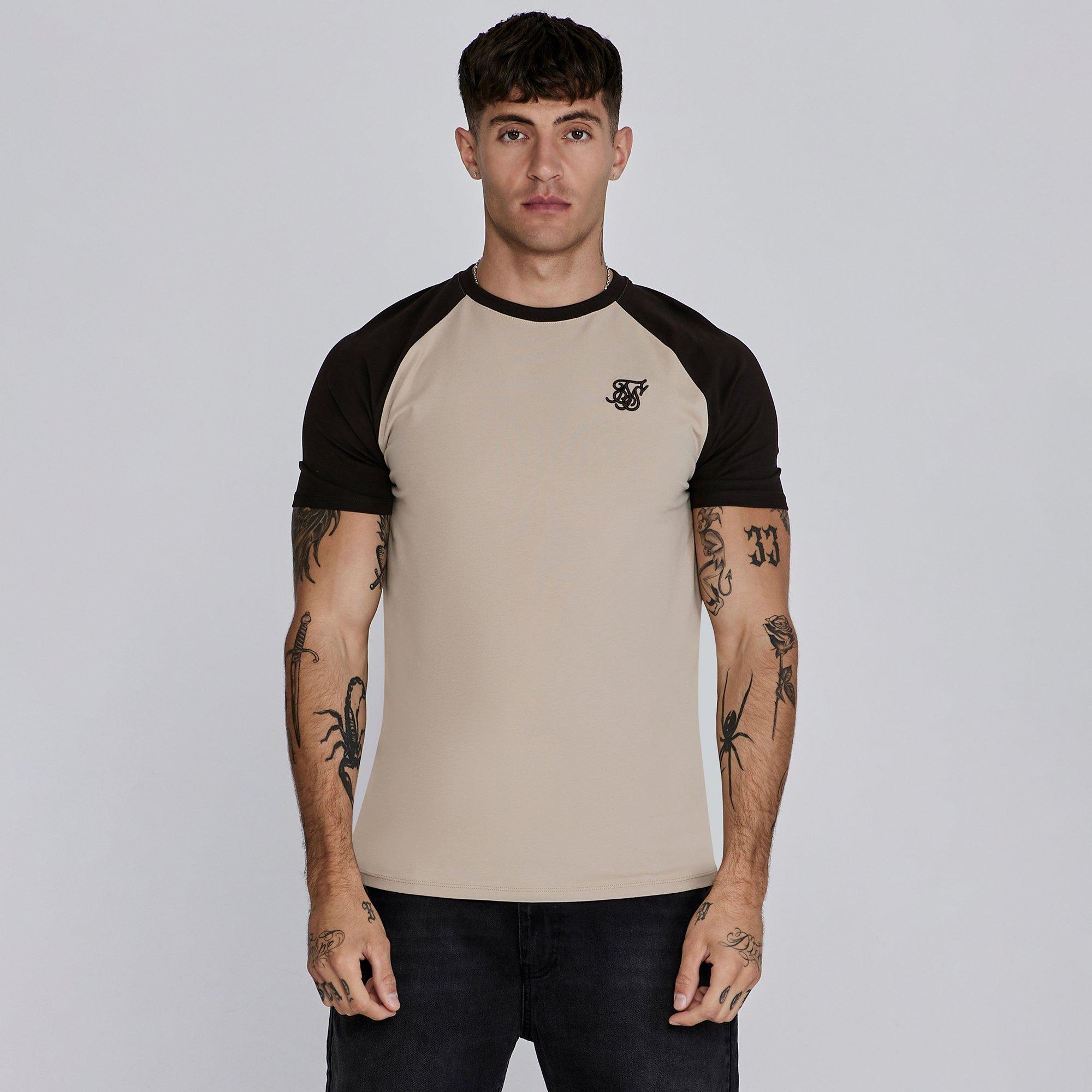 Siksilk Men's Regular Fit Raglan T-Shirt - Beige/Brown - 2X Large