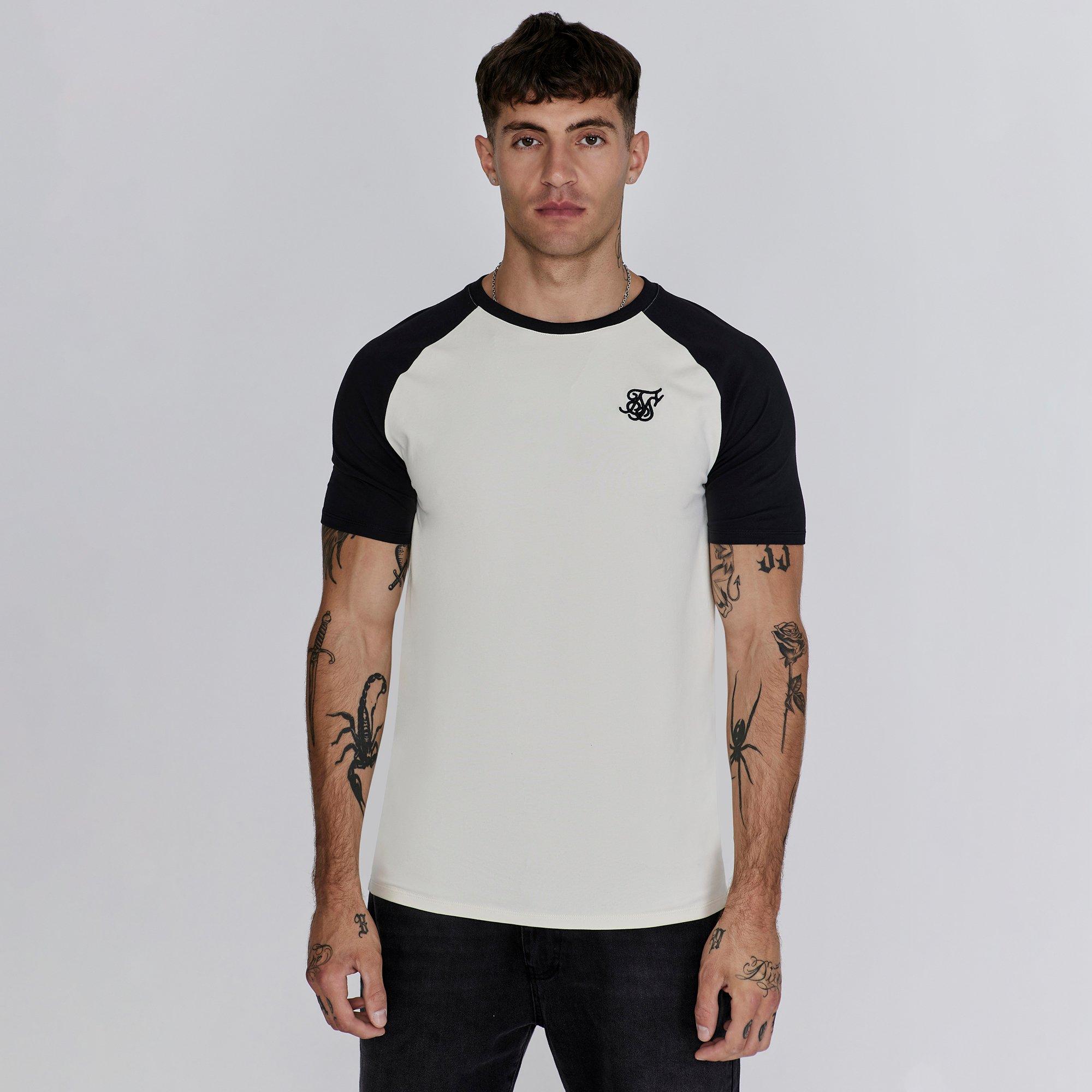 Siksilk Men's Regular Fit Raglan T-Shirt - Ecru/Black - 2X Large