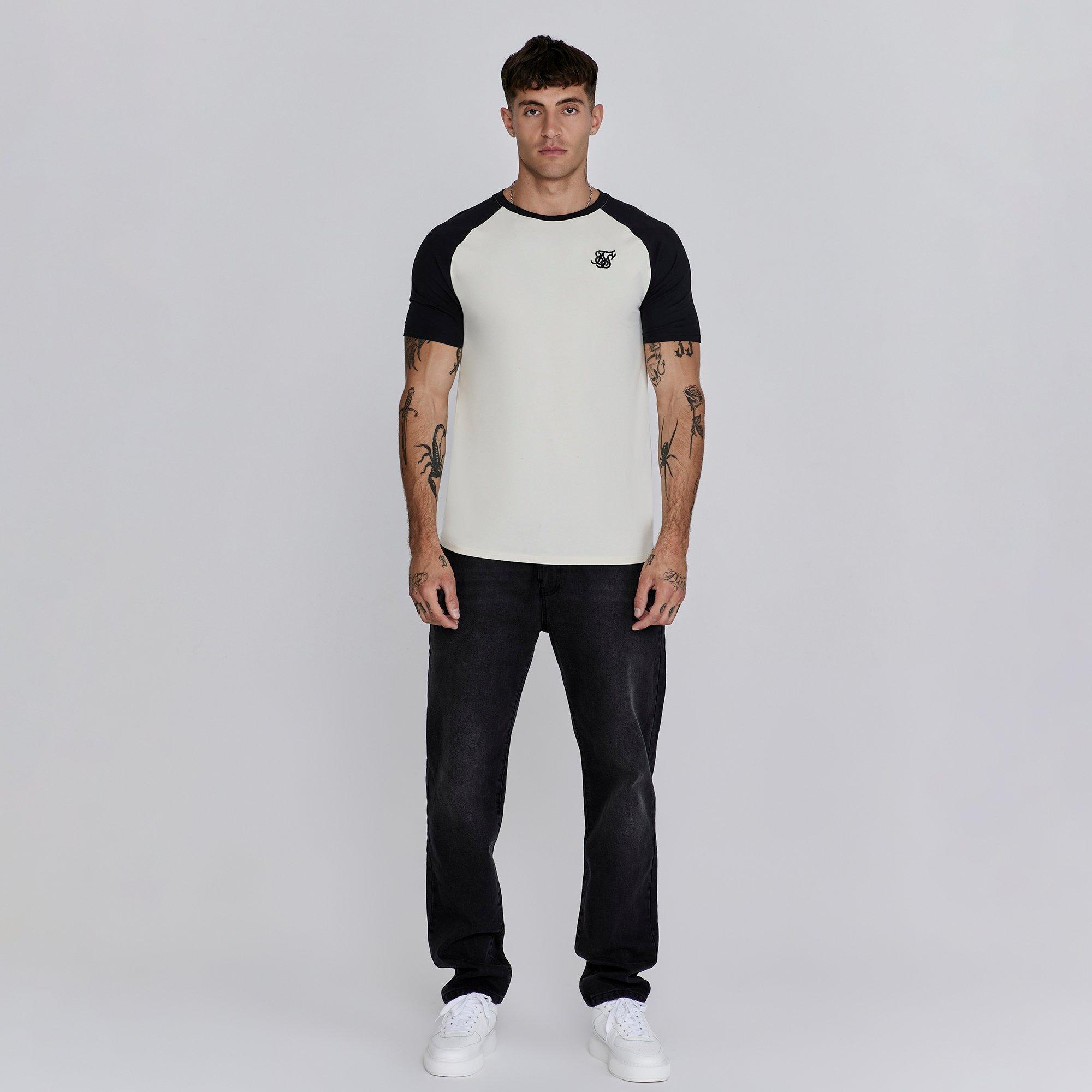 Ecru/Crno - SikSilk - Men's Regular Fit Raglan T-Shirt - 3