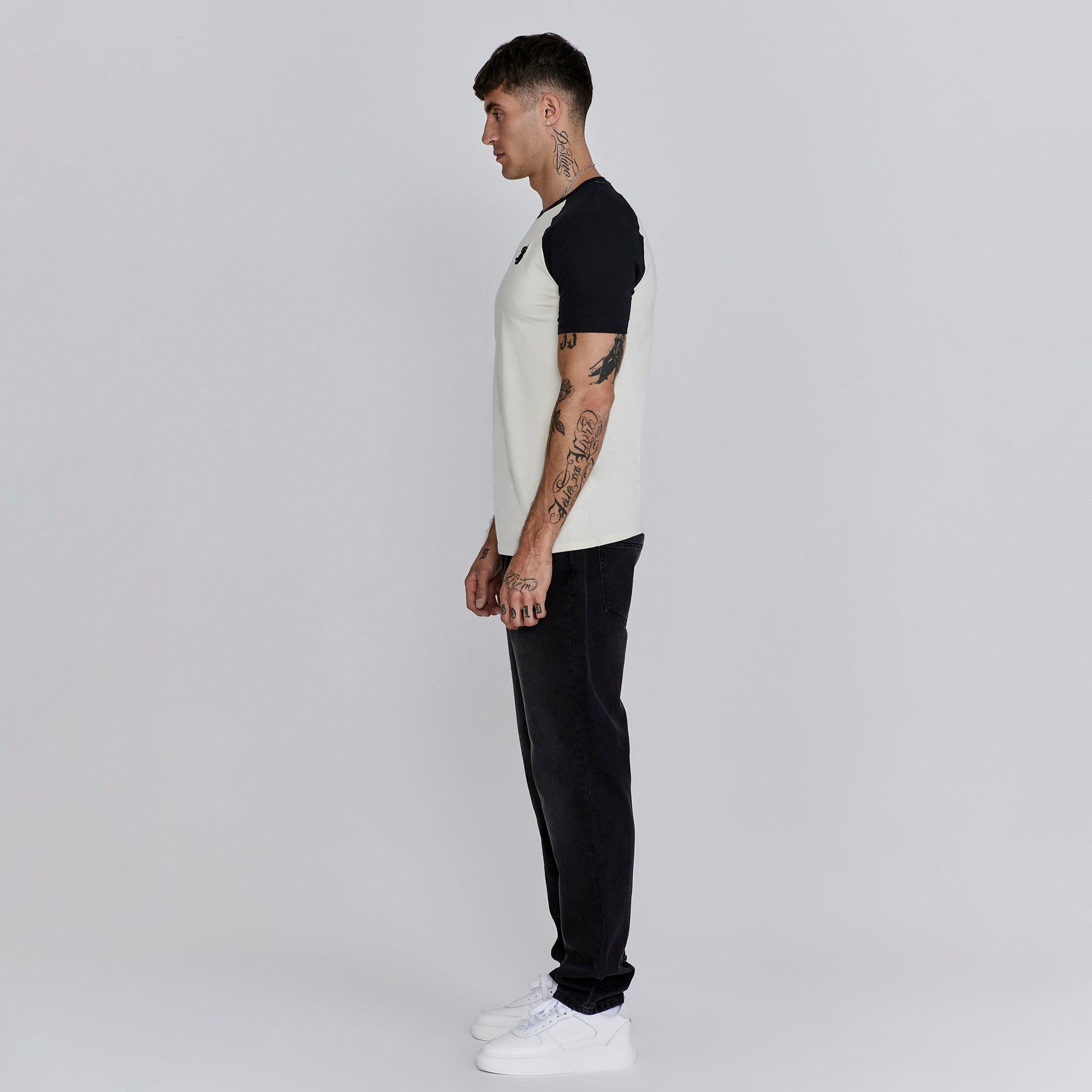 Ecru/Crno - SikSilk - Men's Regular Fit Raglan T-Shirt - 4