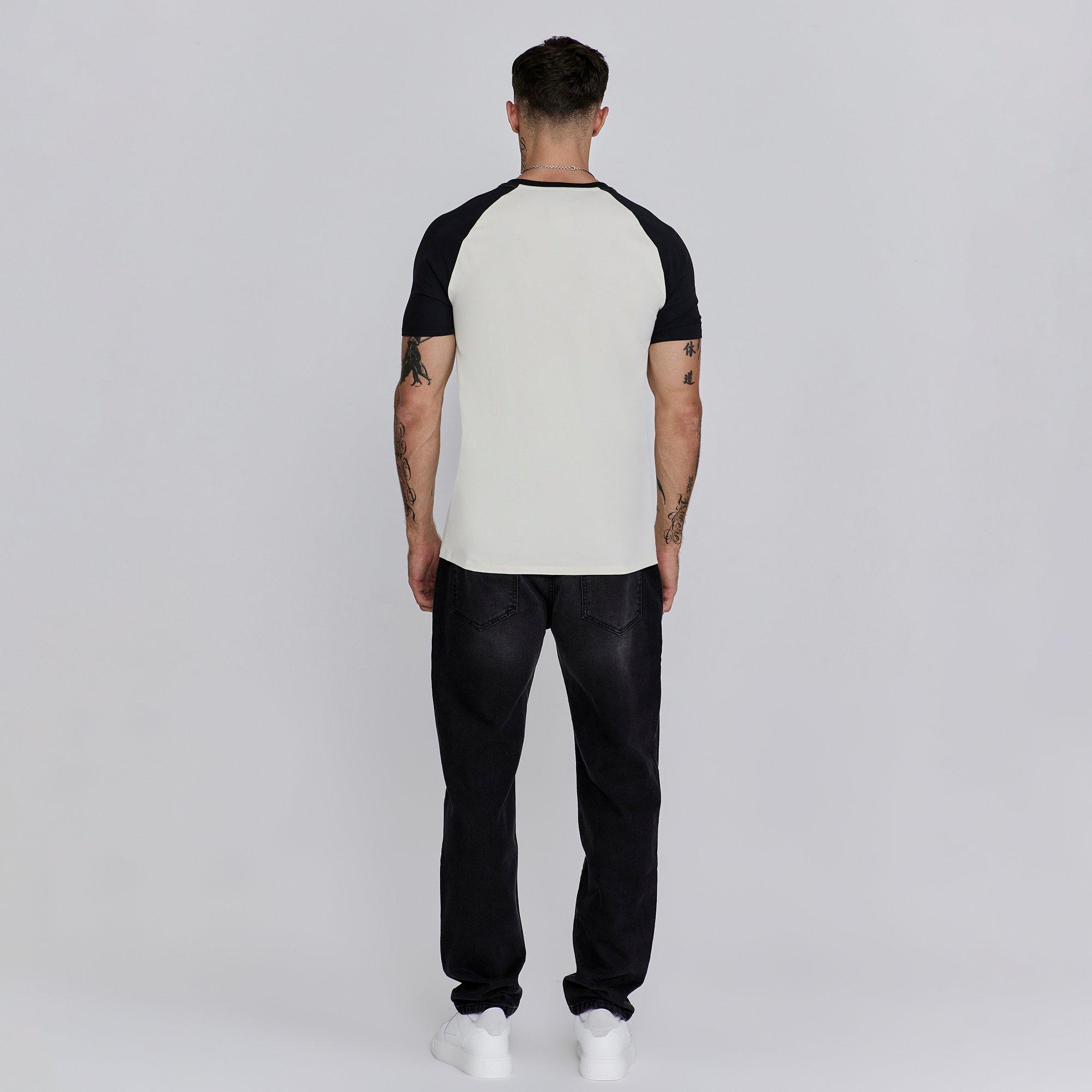 Ecru/Crno - SikSilk - Men's Regular Fit Raglan T-Shirt - 5