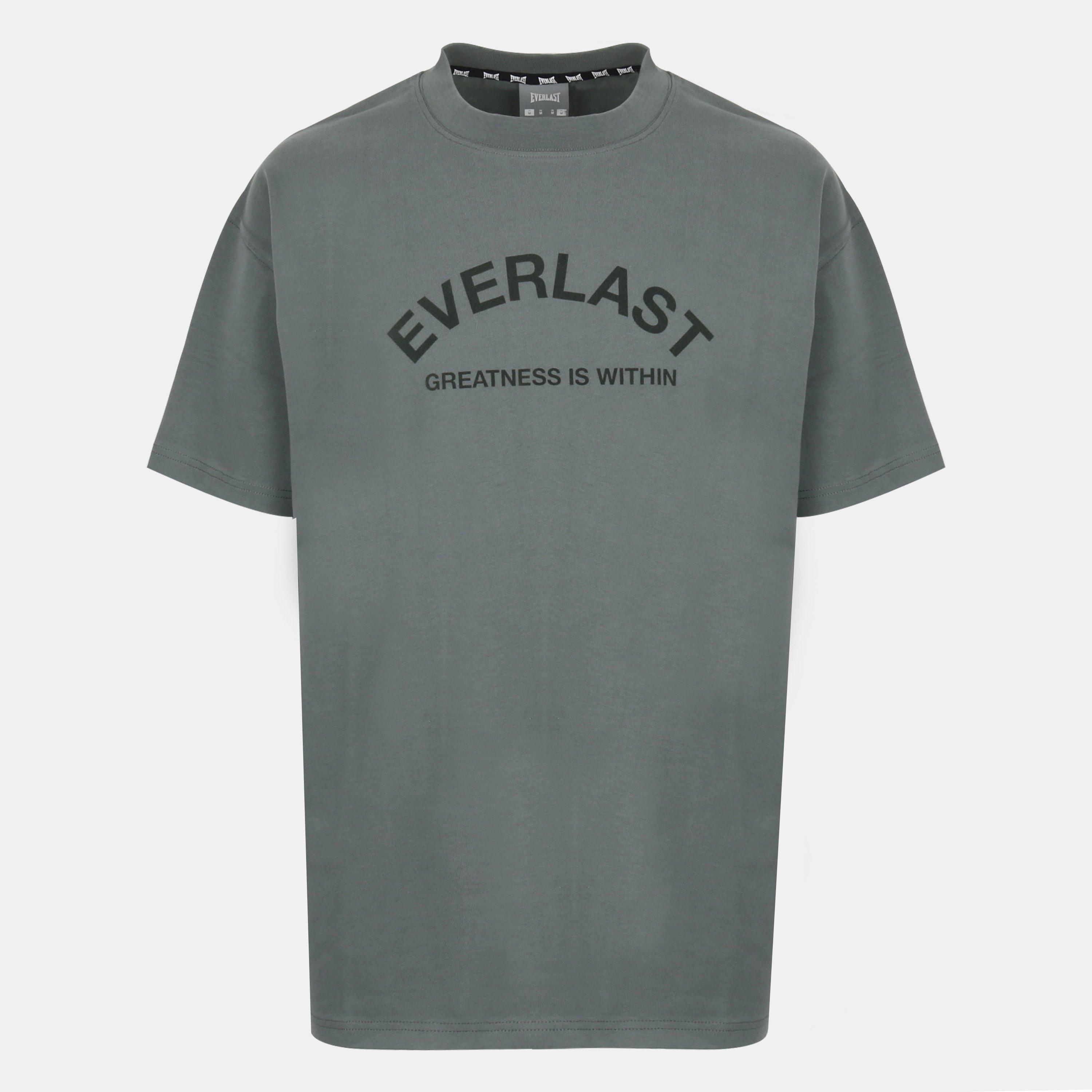 Khaki - Everlast - Men's Flocked Cotton Short Sleeve Crew Neck T-Shirt - 1