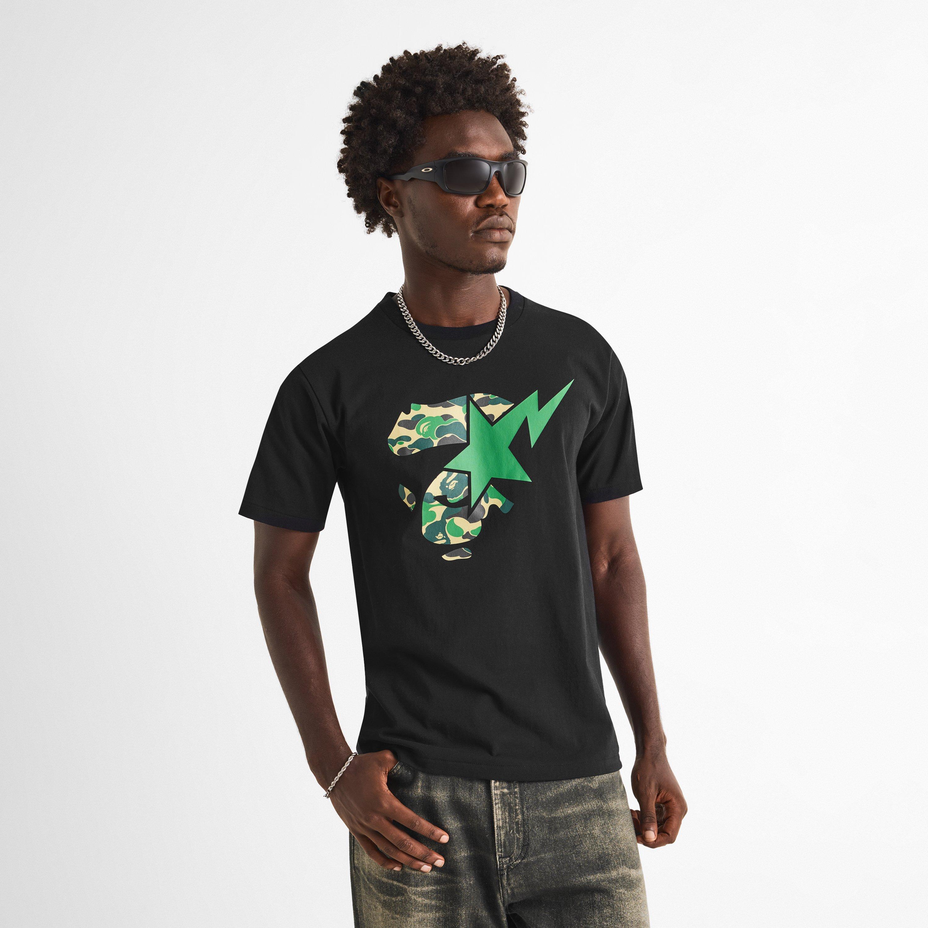 Black/Green Cam - A Bathing Ape - Bape Face Sta Tee Sn63 - 3