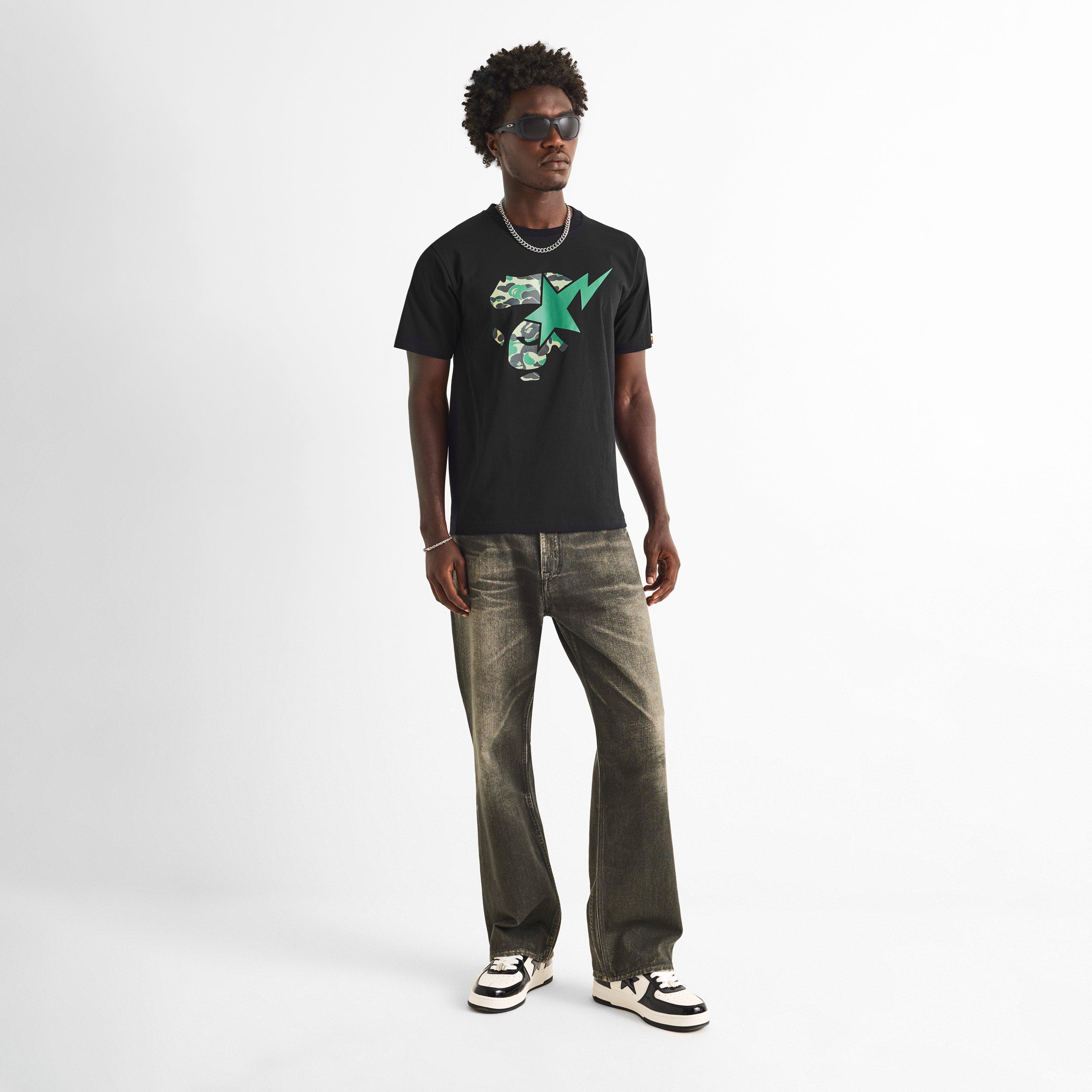 Black/Green Cam - A Bathing Ape - Bape Face Sta Tee Sn63 - 5