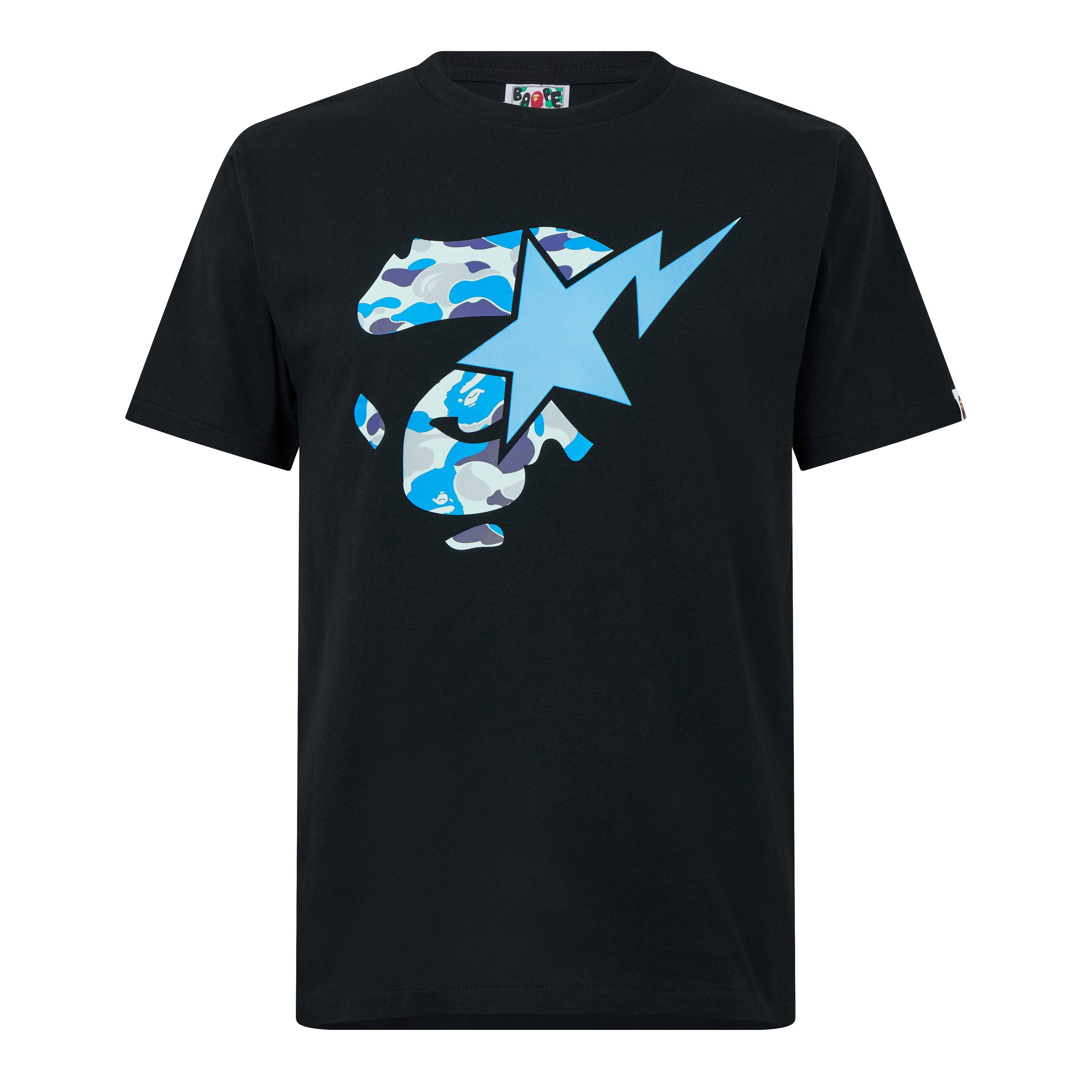 Black/Blue Cam - A Bathing Ape - Bape Face Sta Tee Sn63 - 1