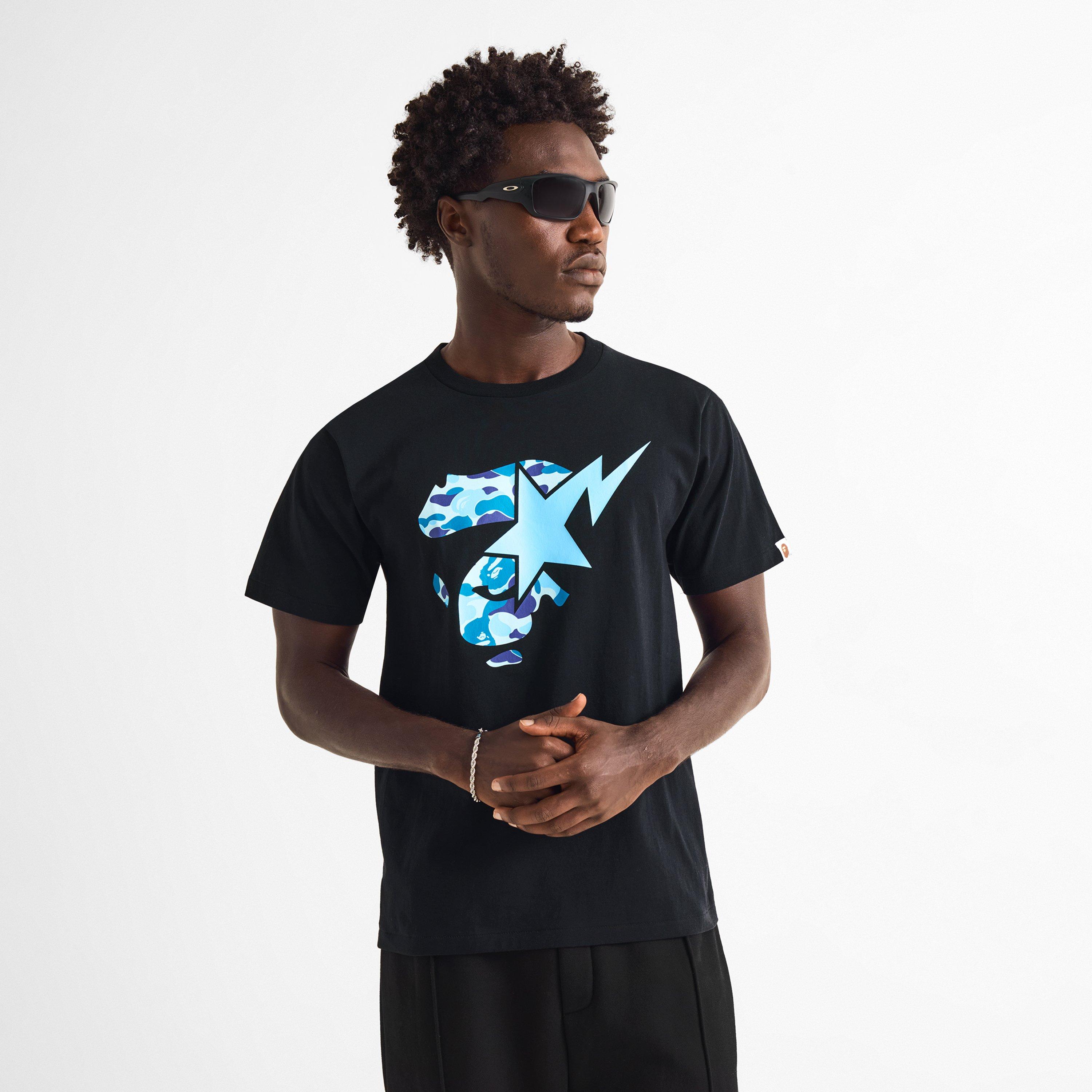 Black/Blue Cam - A Bathing Ape - Bape Face Sta Tee Sn63 - 3