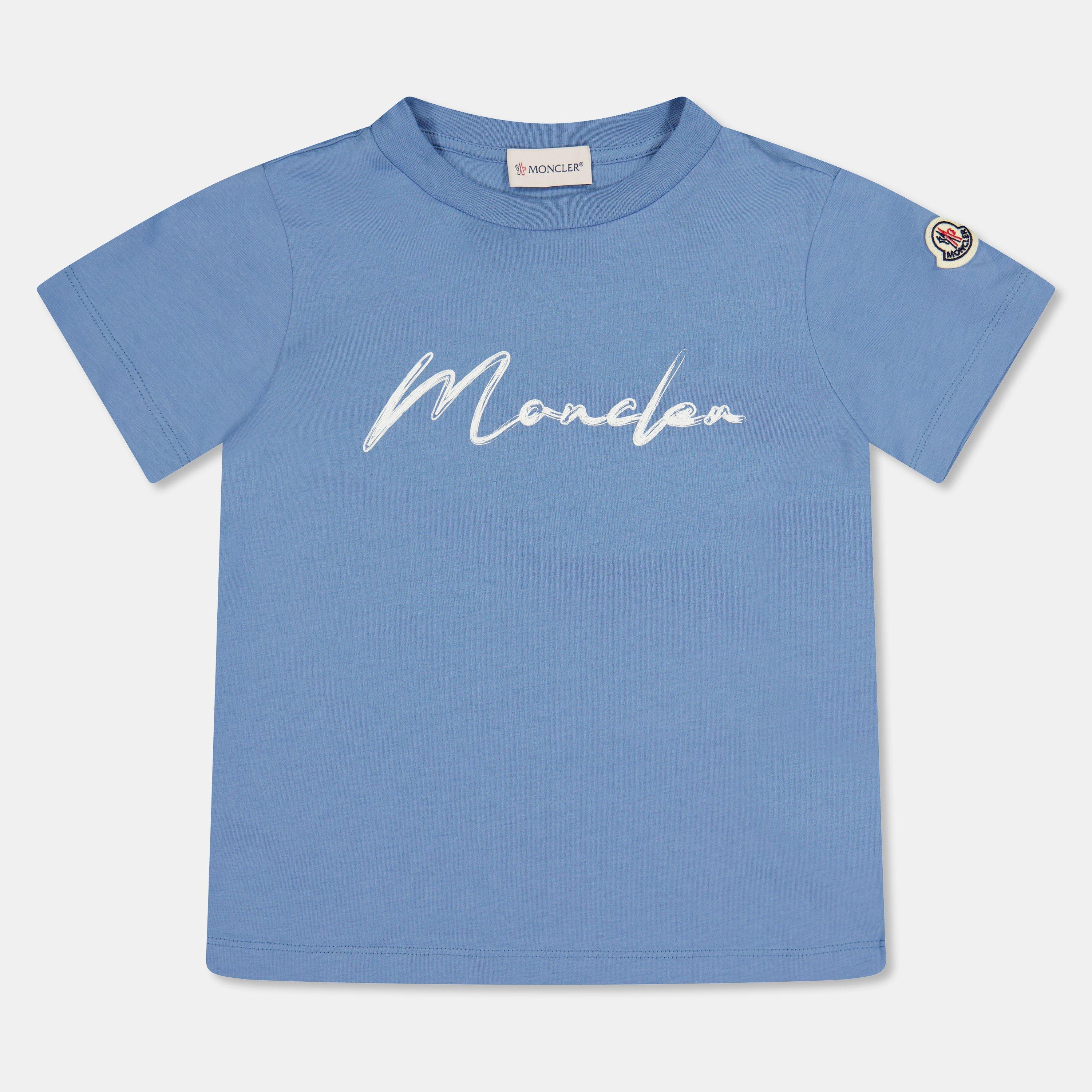 Moncler Kids' Script Logo T-Shirt - Light Blue 714 - Size 12Y