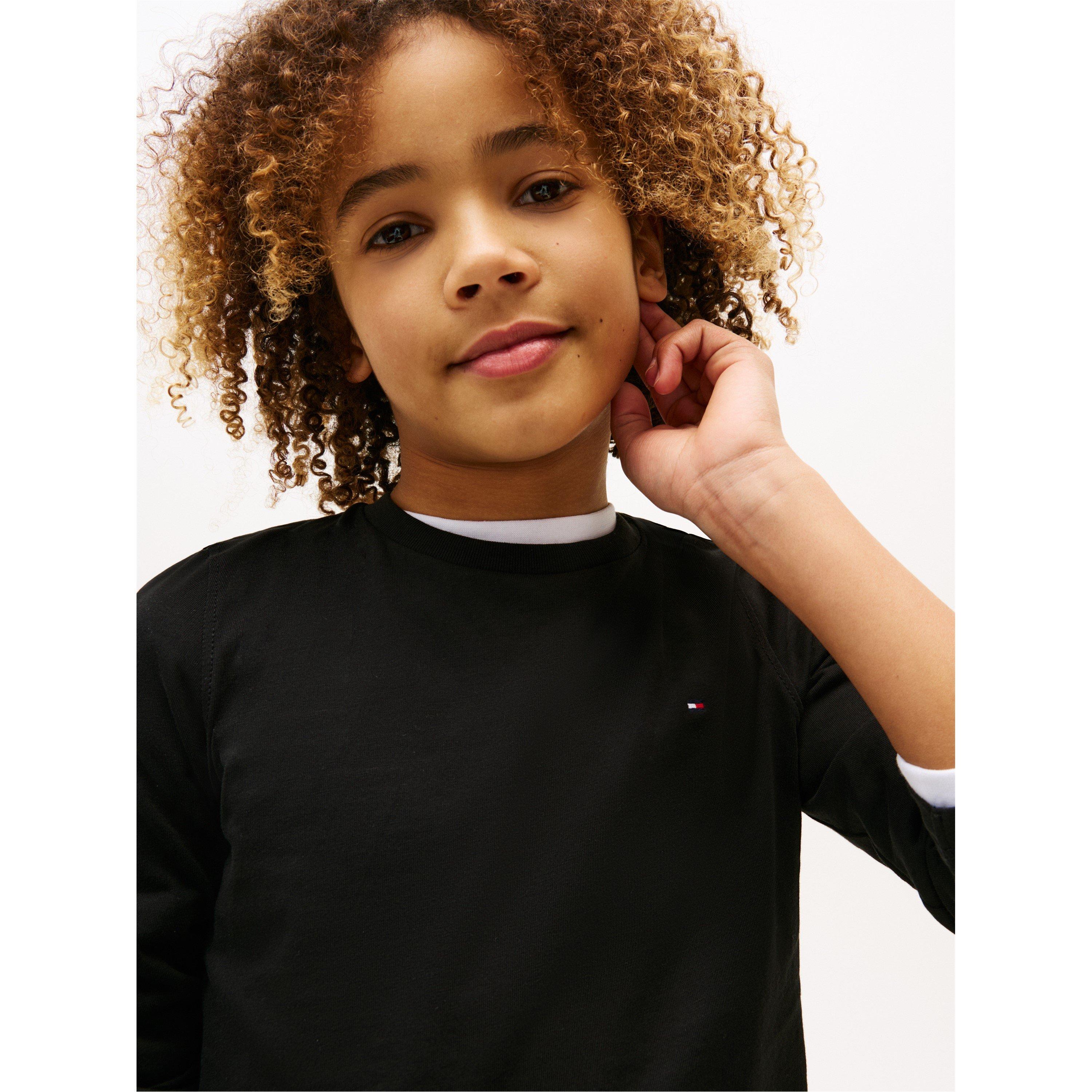 Black - Tommy Hilfiger - Kids' Cotton Long-Sleeve Regular Fit T-Shirt - 3