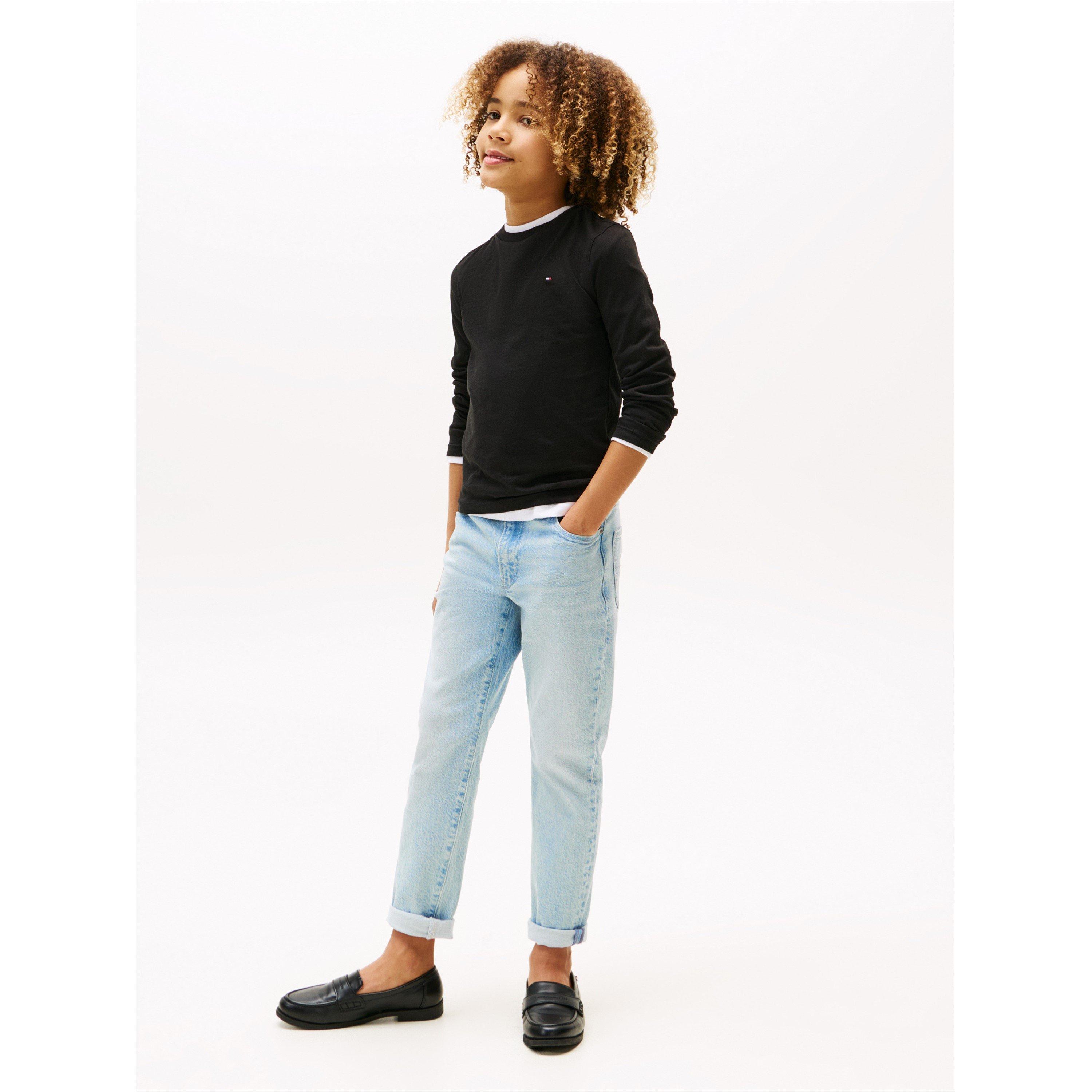 Black - Tommy Hilfiger - Kids' Cotton Long-Sleeve Regular Fit T-Shirt - 4