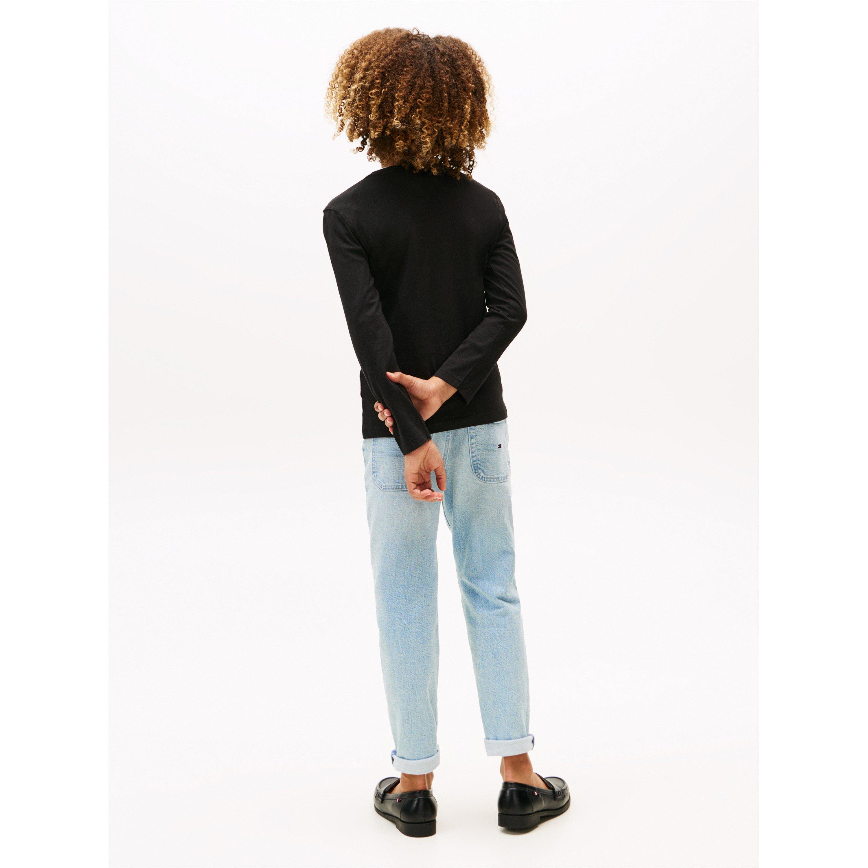 Black - Tommy Hilfiger - Kids' Cotton Long-Sleeve Regular Fit T-Shirt - 5