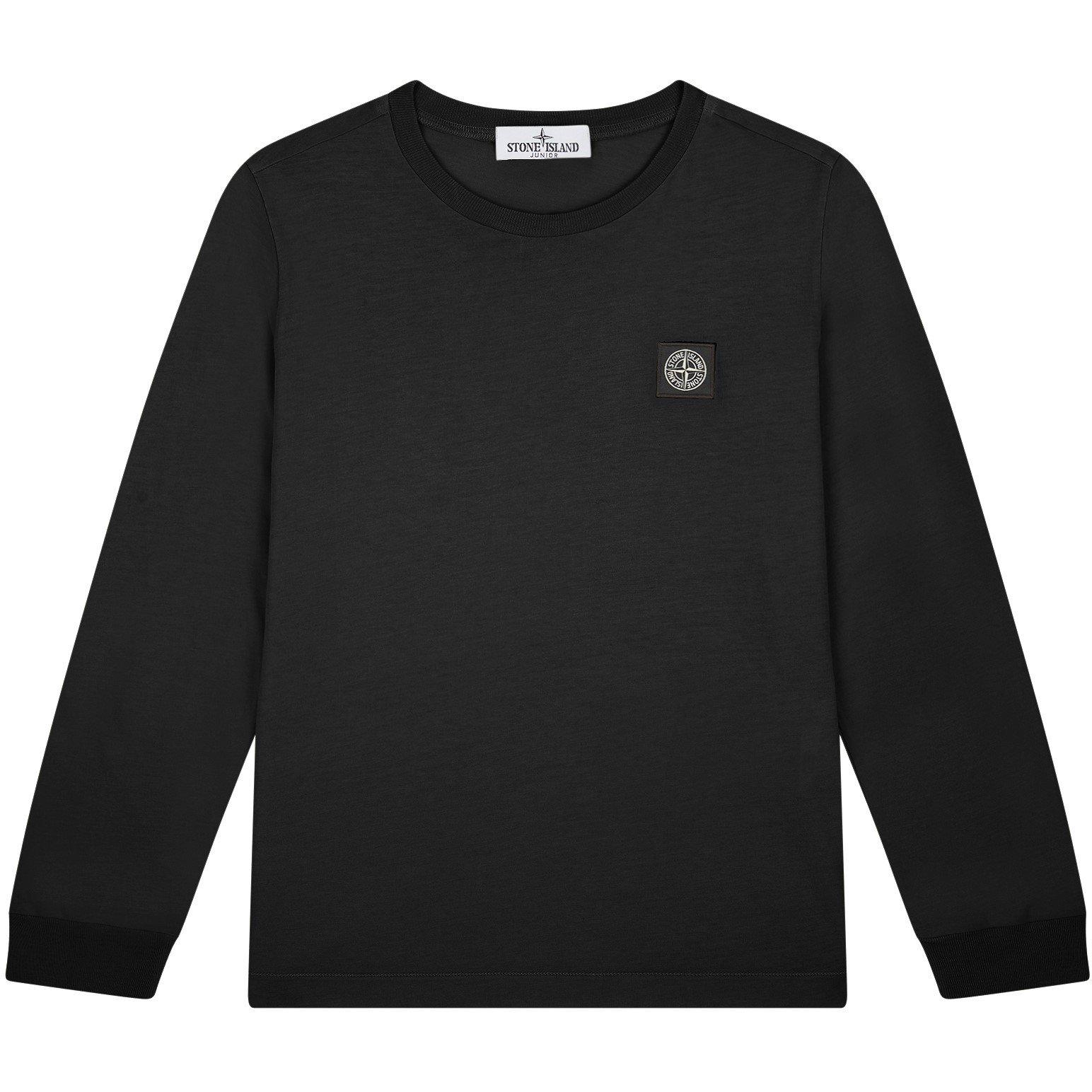 Black V0029 - Stone Island - Boys' Logo Cotton Long Sleeve Badge T-Shirt - 1