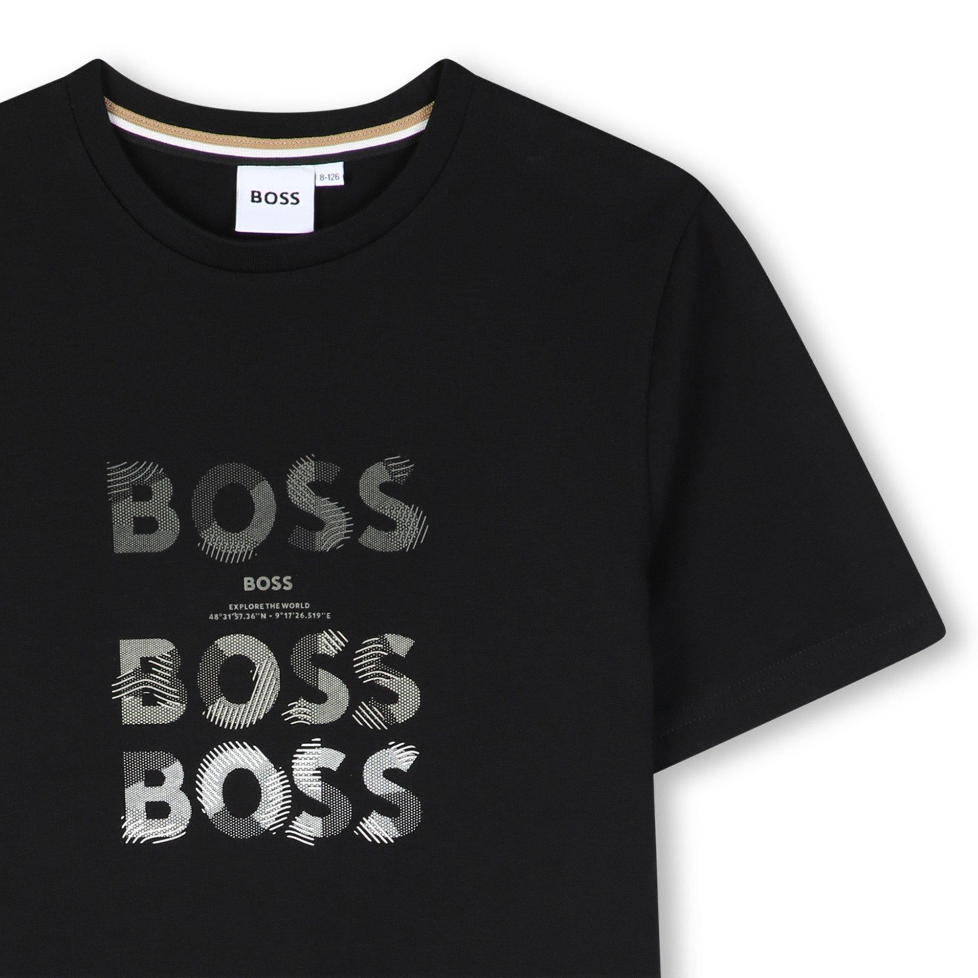 Black - Boss - Kids' Multi Logo Cotton Crew-Neck Short-Sleeve T-Shirt - 3