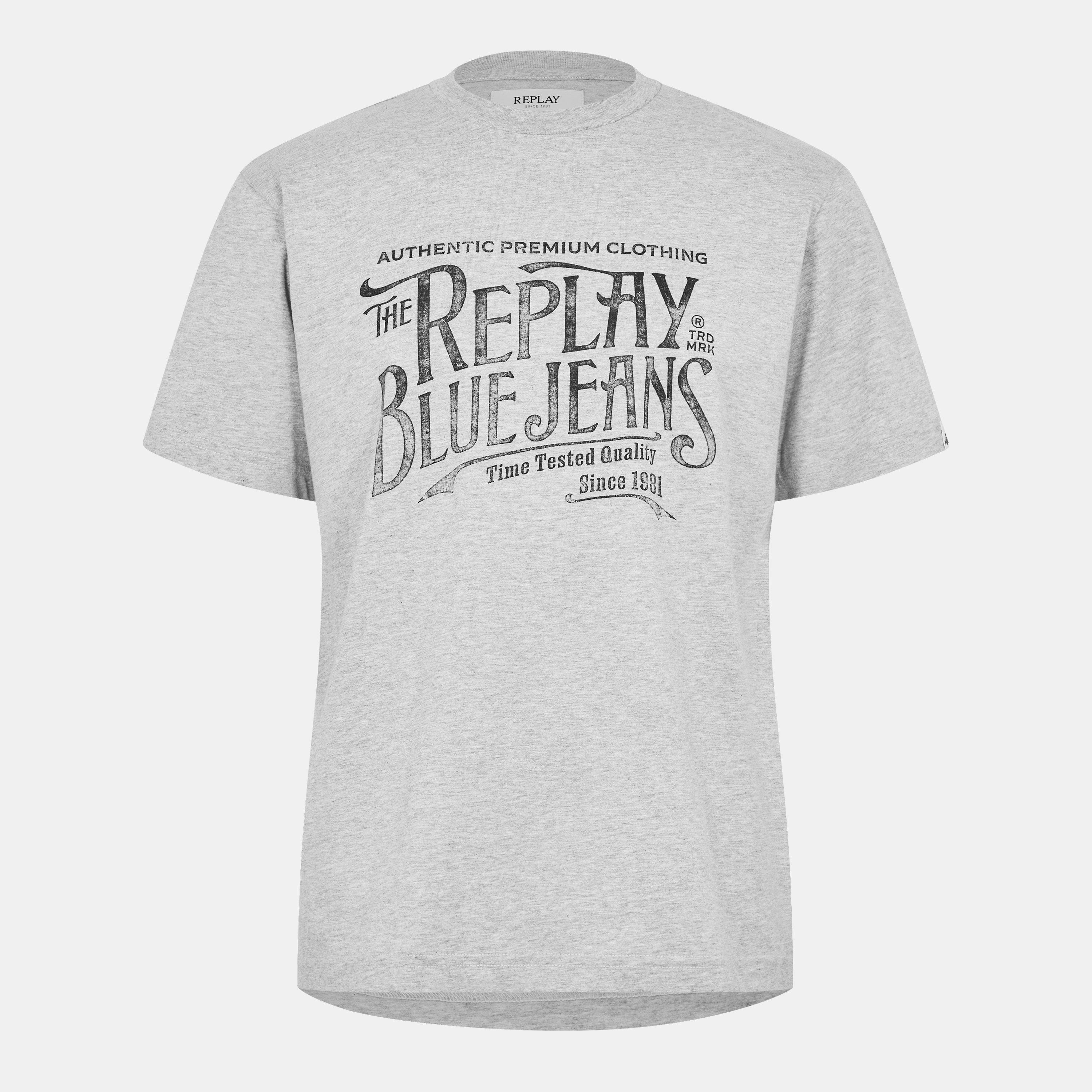Replay Men's Blue Jeans T-Shirt - Grey Melange - S