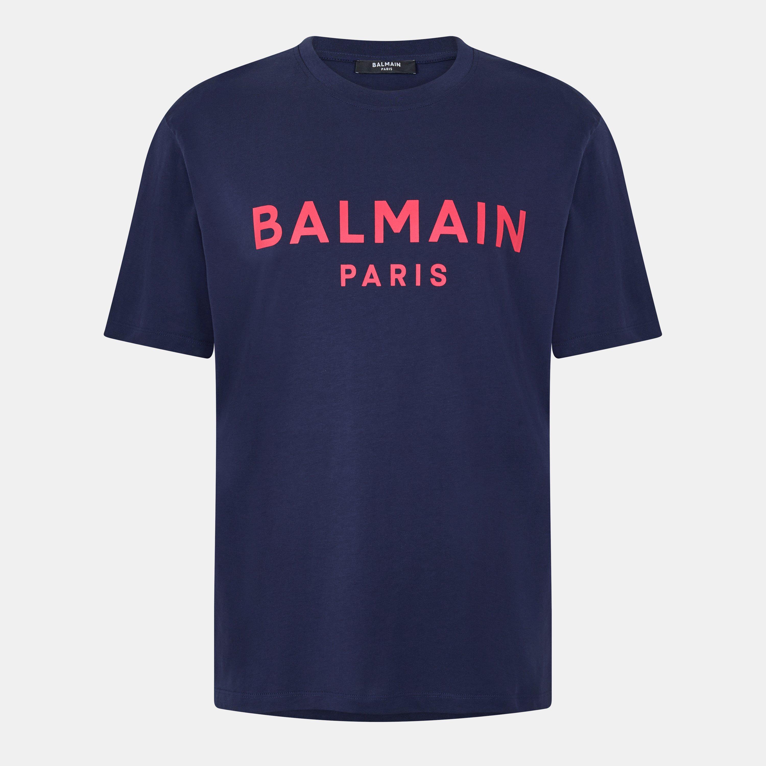 Navy/Red - Balmain - Men's Logo Regular Fit T-Shirt - 1