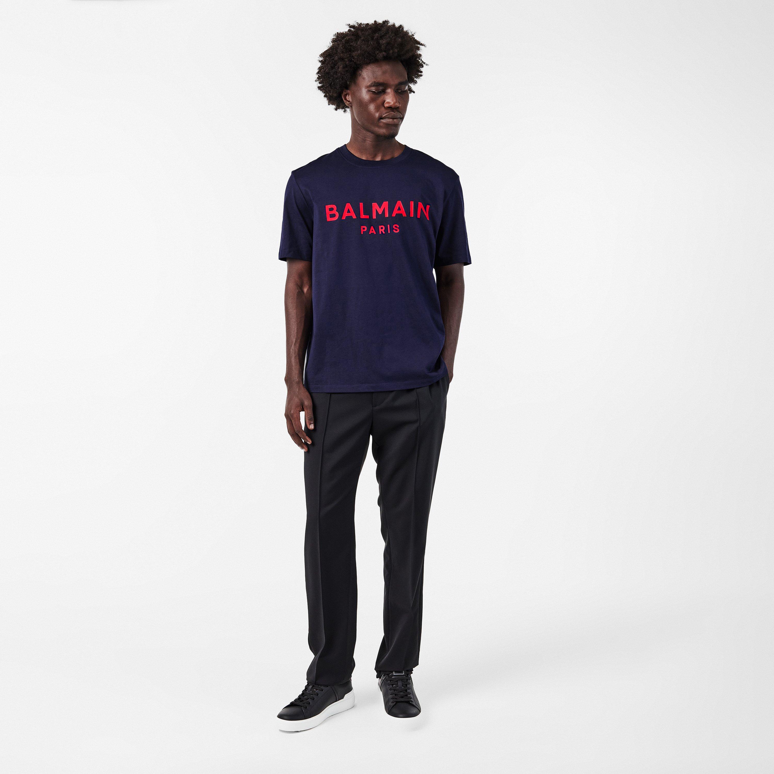 Navy/Red - Balmain - Men's Logo Regular Fit T-Shirt - 6