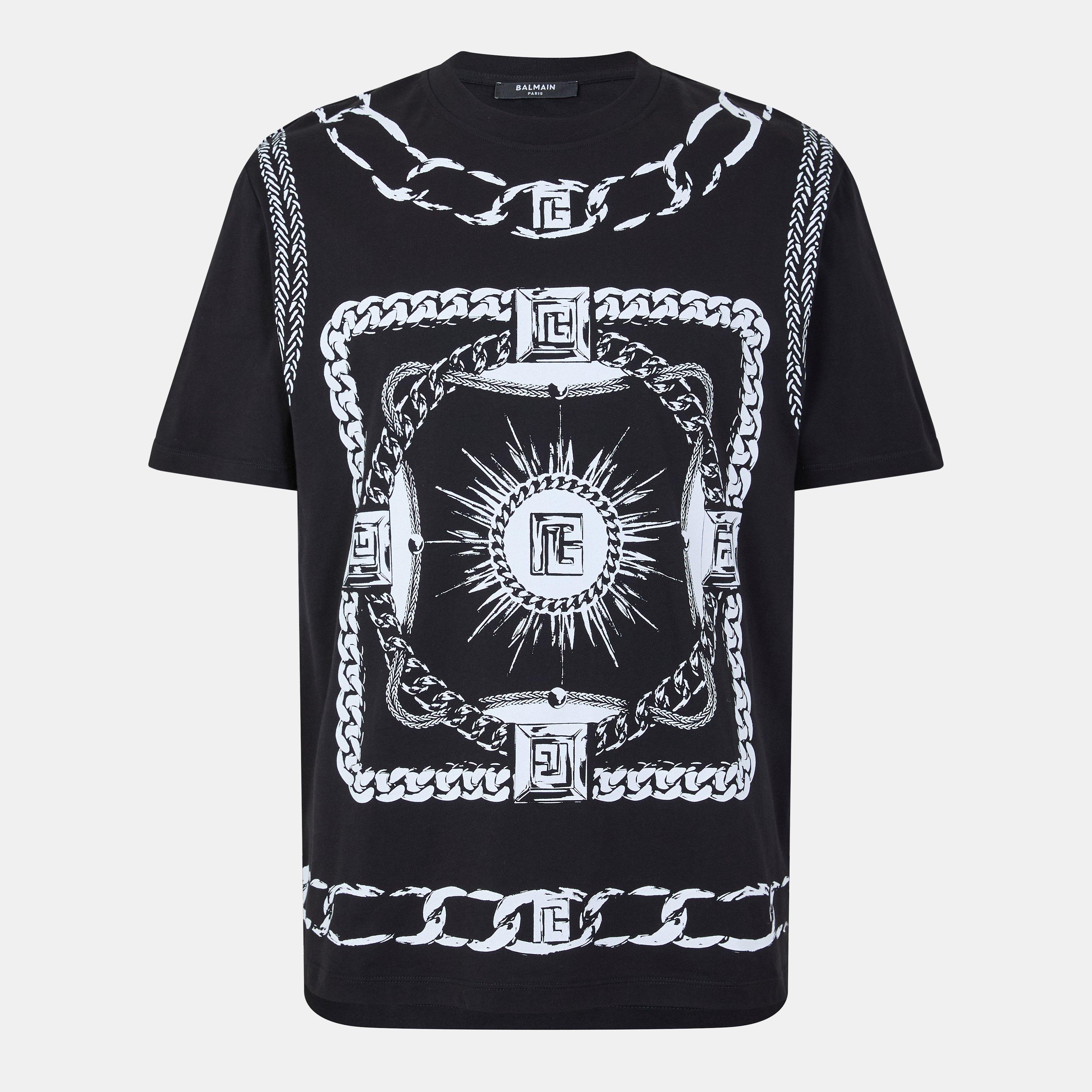 Balmain Men's Foulard Foulard Pattern T-Shirt - Black/White - M