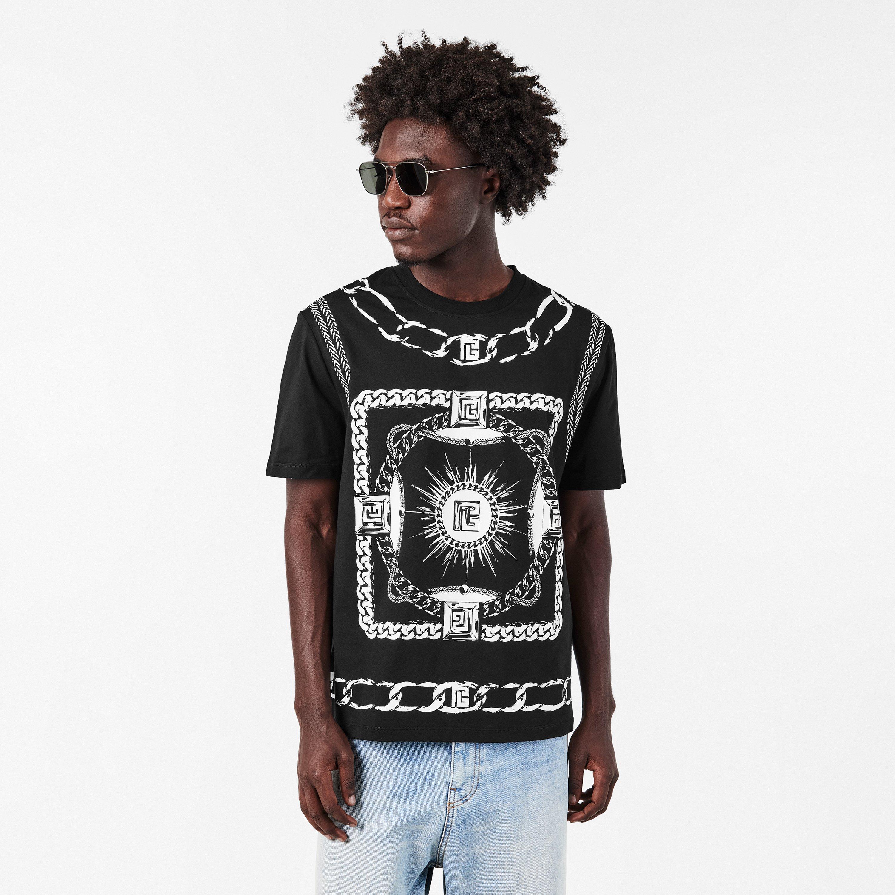 Black/White - Balmain - Men's Foulard Regular Fit T-Shirt - 3