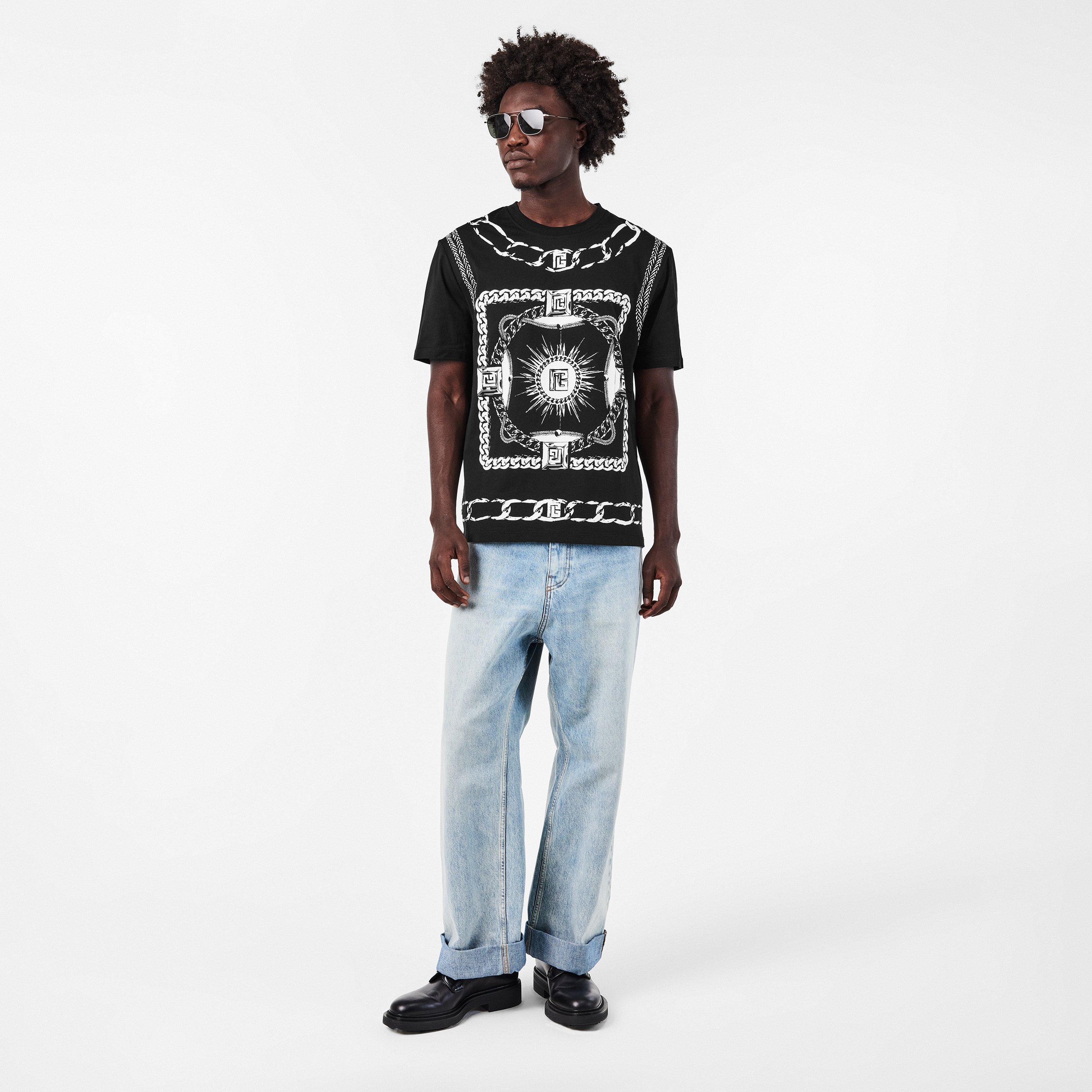 Black/White - Balmain - Men's Foulard Regular Fit T-Shirt - 6