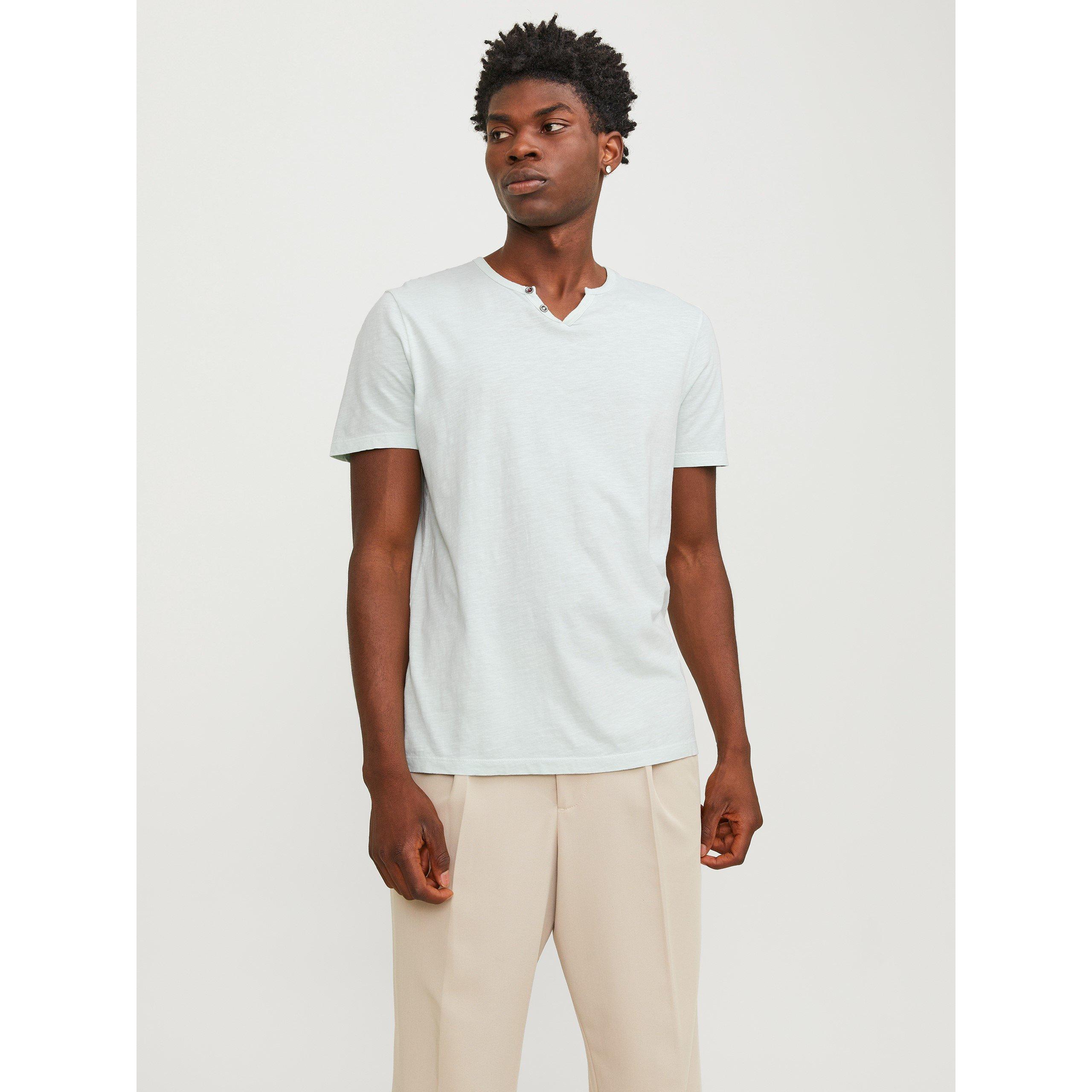 Jack And Jones Men's Split Neck Regular Fit T-Shirt - Soothing Sea - M