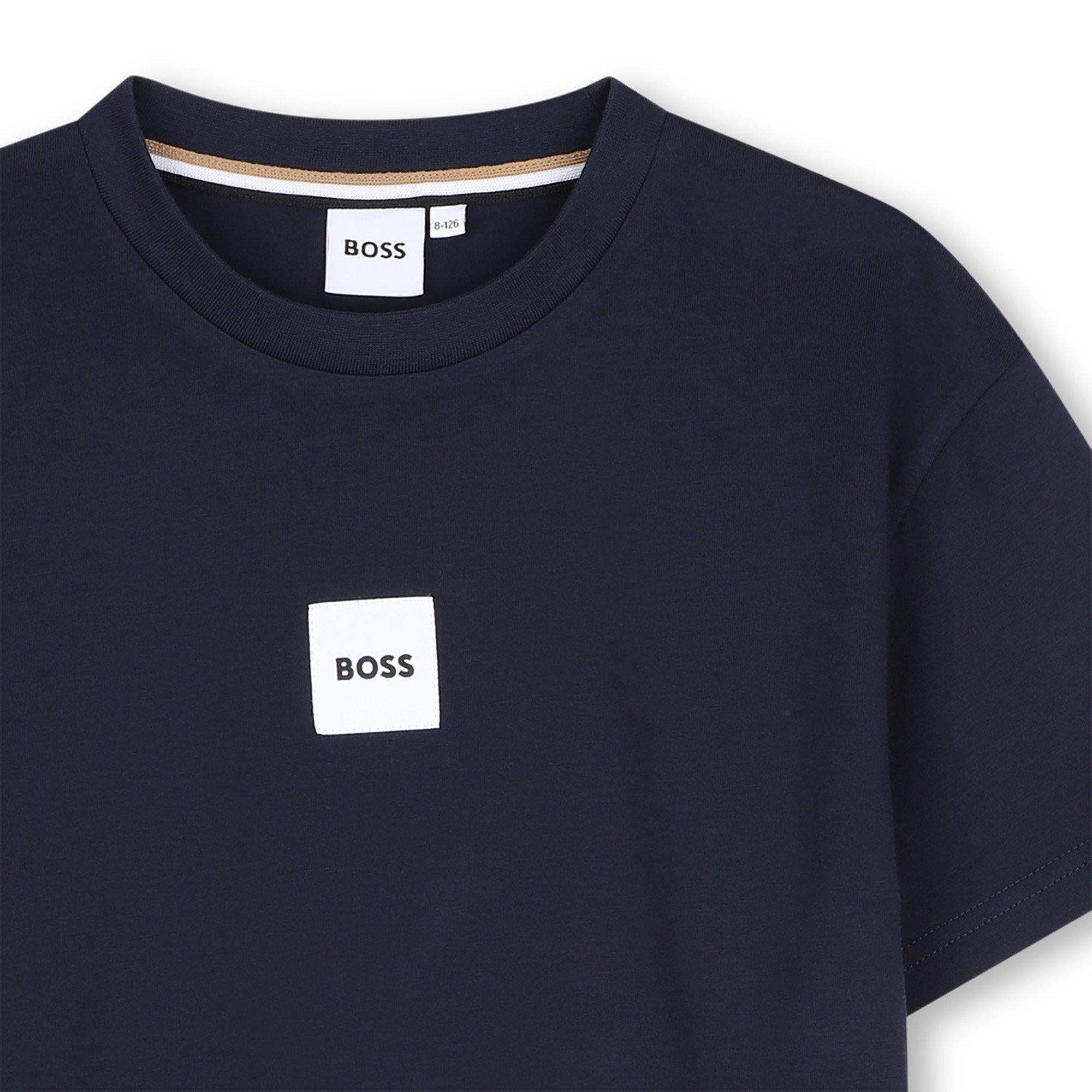 Navy - Boss - Kids' Small Logo Cotton Short-Sleeve Crew-Neck T-Shirt - 3