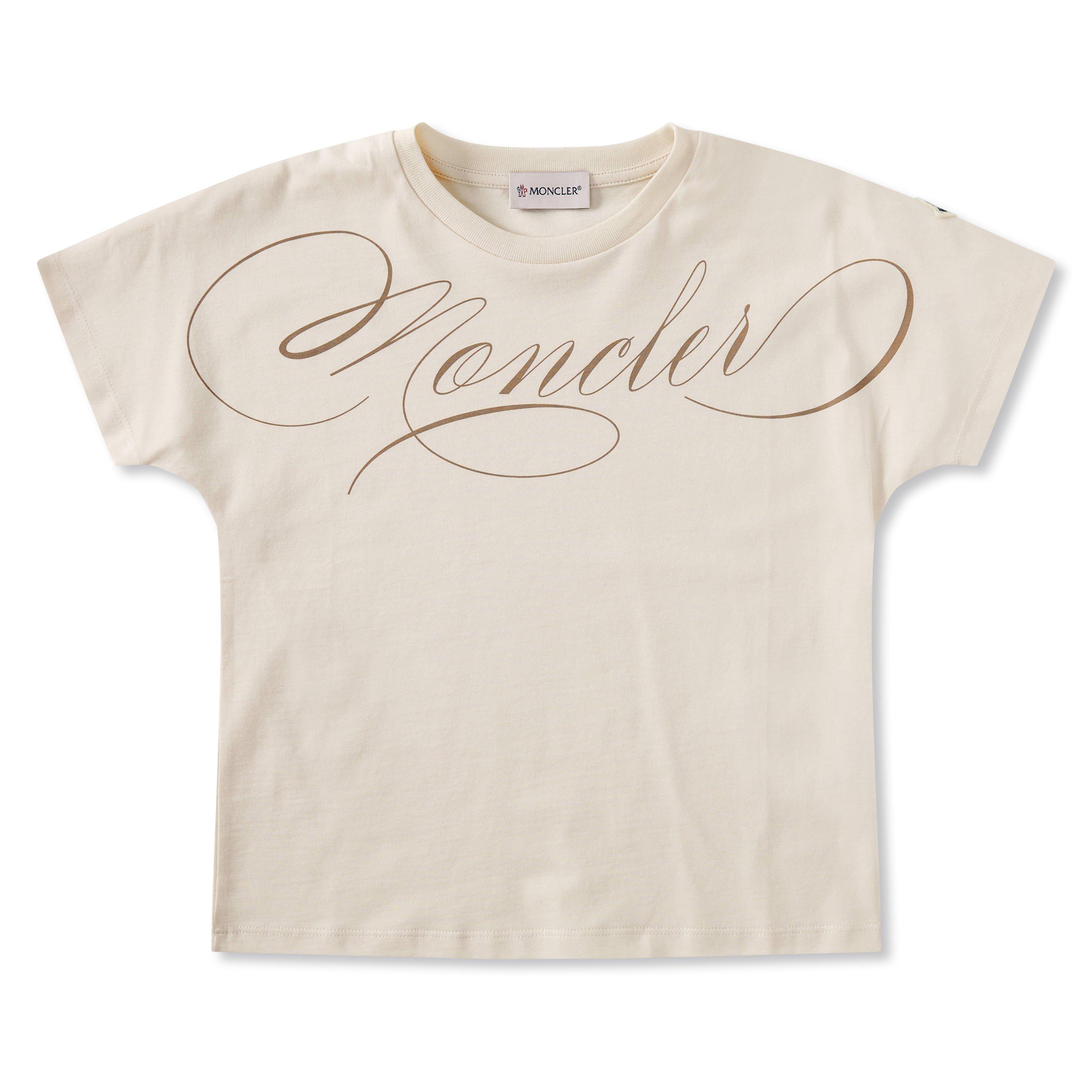 Moncler Script Logo T-Shirt - Beige 050 - Size 10Y