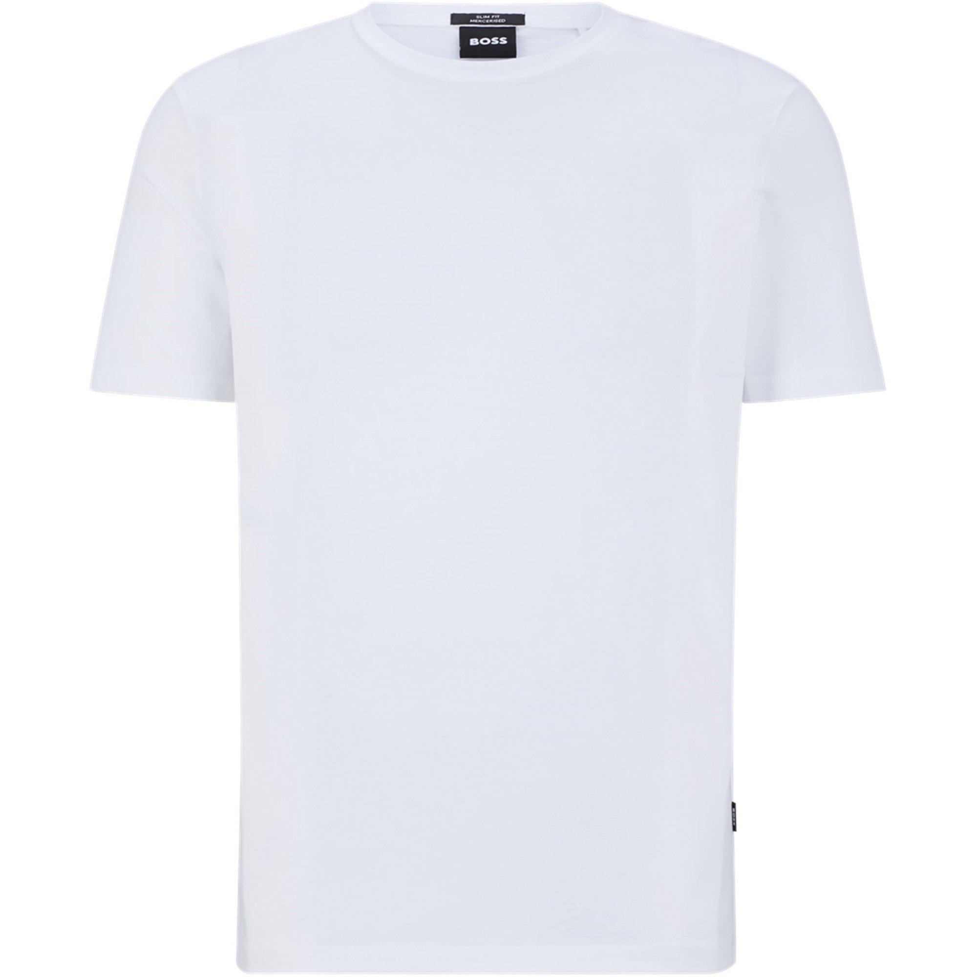 Boss Men's Tessler 150 Black Cotton Short Sleeve Slim Fit T-Shirt - White 100 - Small