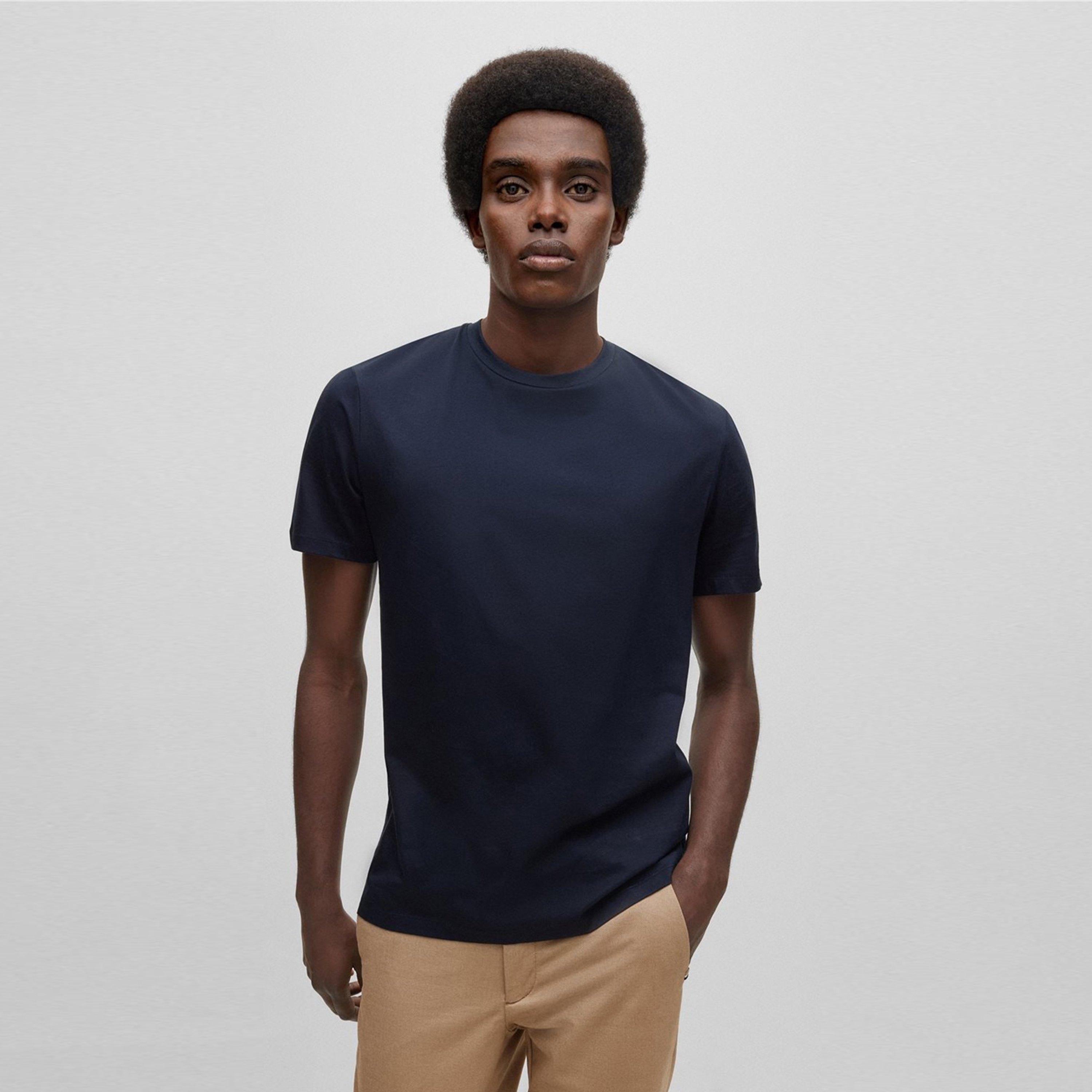 Navy 404 - Boss - Men's Tessler 150 Black Cotton Short Sleeve Slim Fit T-Shirt - 3