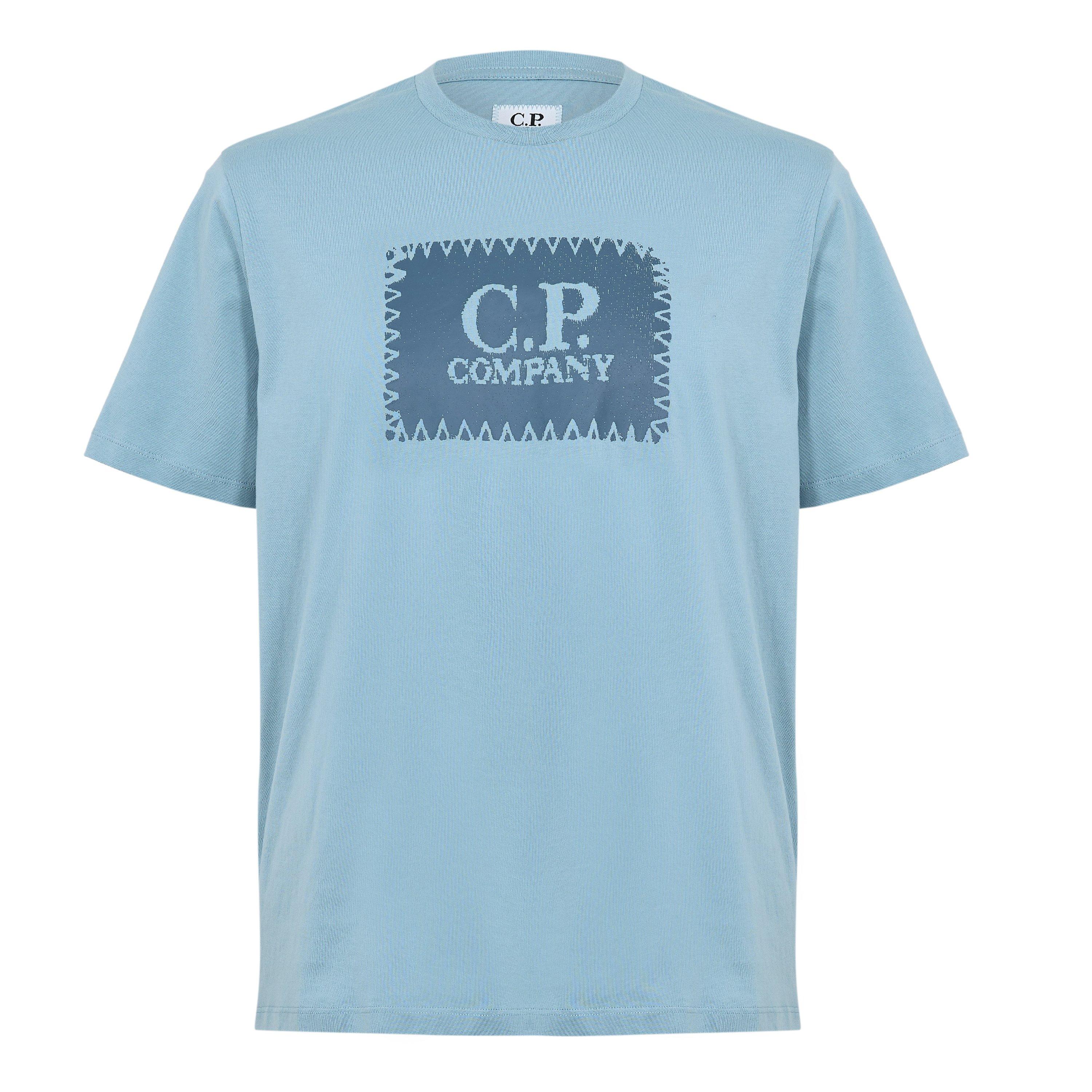 CP Company Men's Block Logo Regular Fit T-Shirt - Silver Blue 809 - Size S (46)