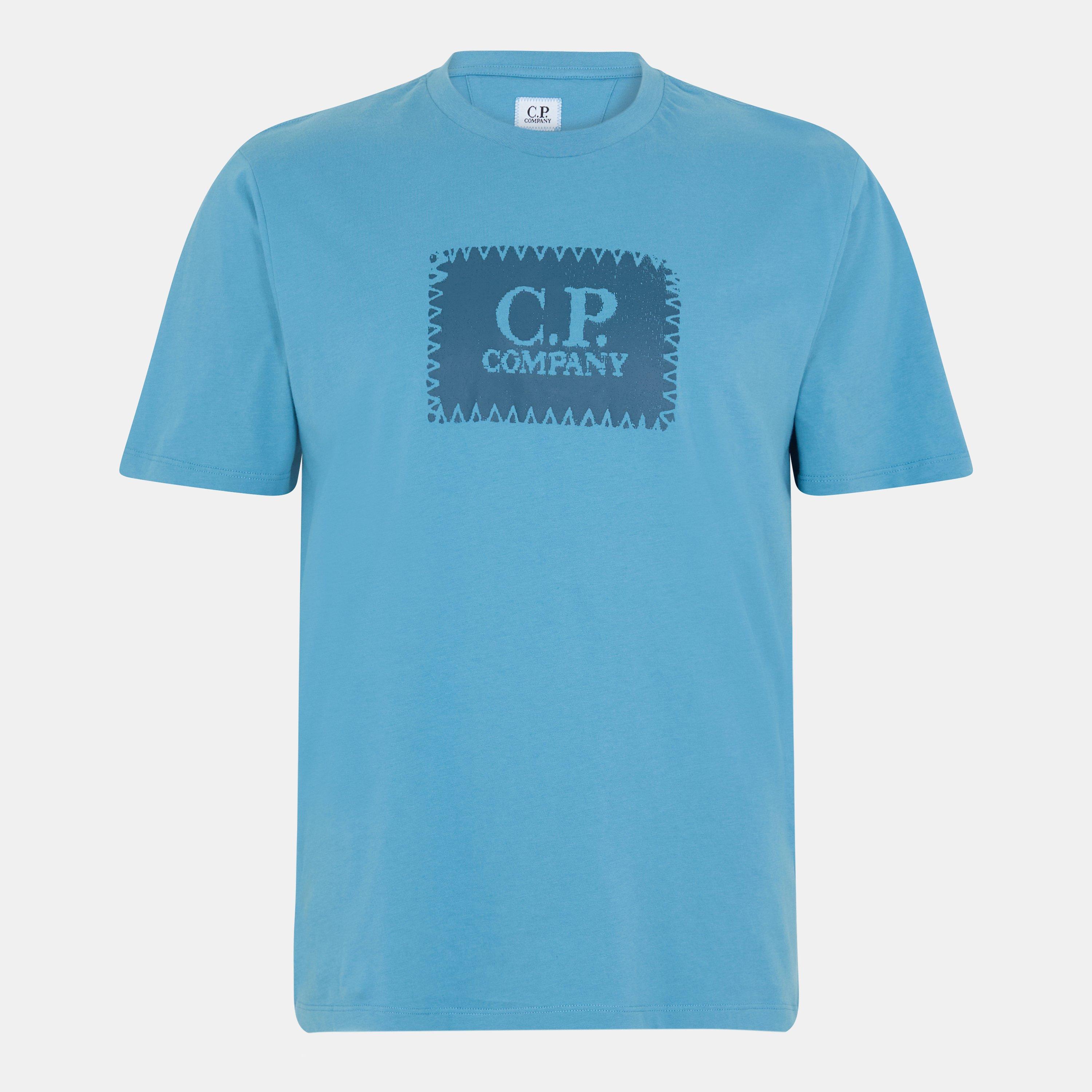 CP Company Men's Block Logo Regular Fit T-Shirt - Aegean Blue 815 - Size XS (44)