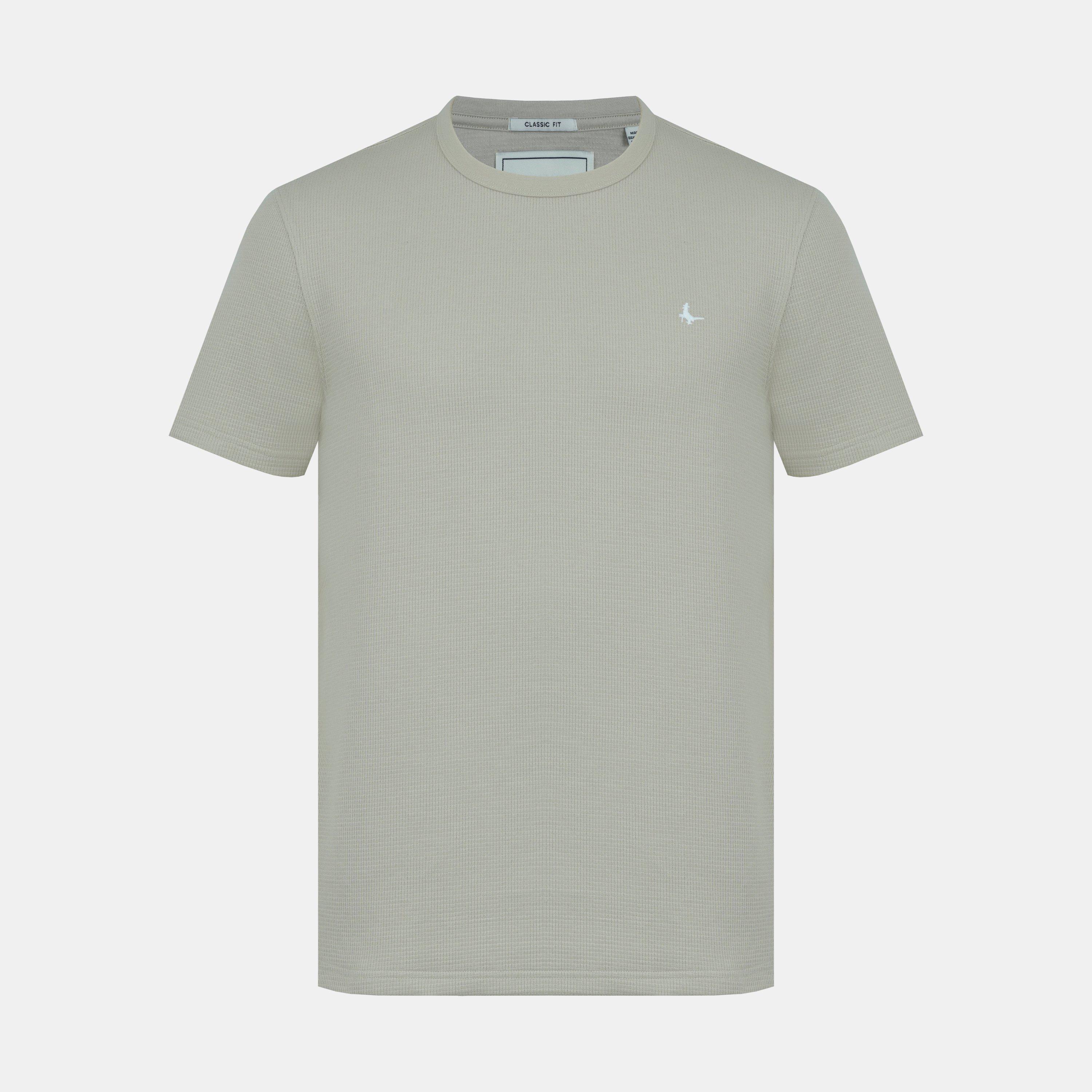 Bege - Jack Wills - Men's Texture Cotton Short Sleeve Crew Neck Embroidered T-Shirt - 1
