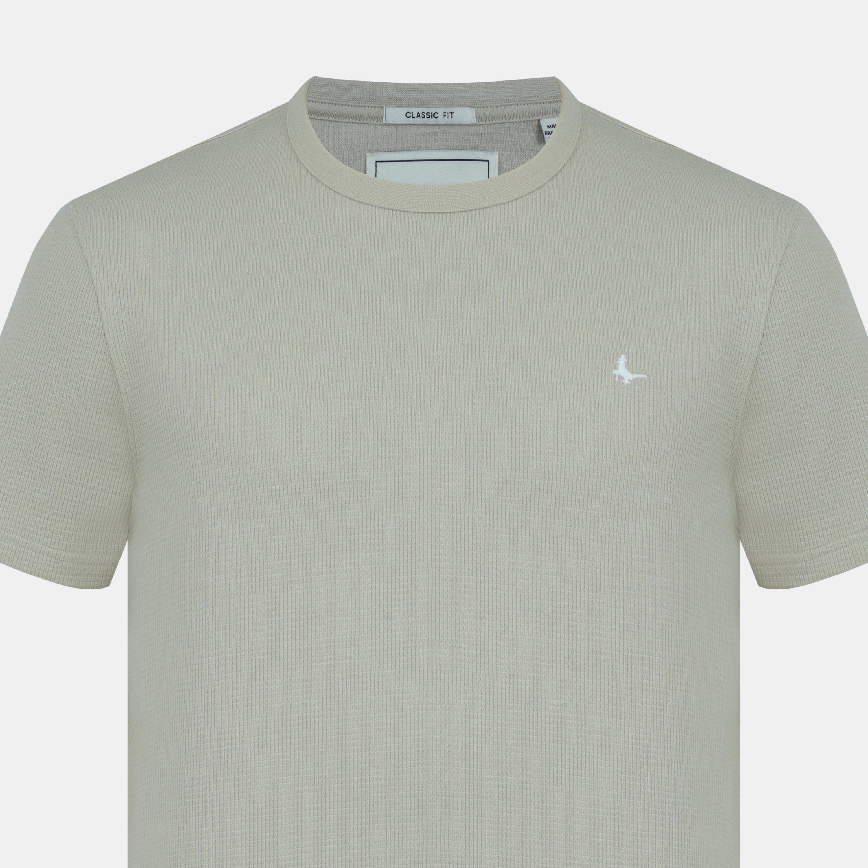 Bege - Jack Wills - Men's Texture Cotton Short Sleeve Crew Neck Embroidered T-Shirt - 4