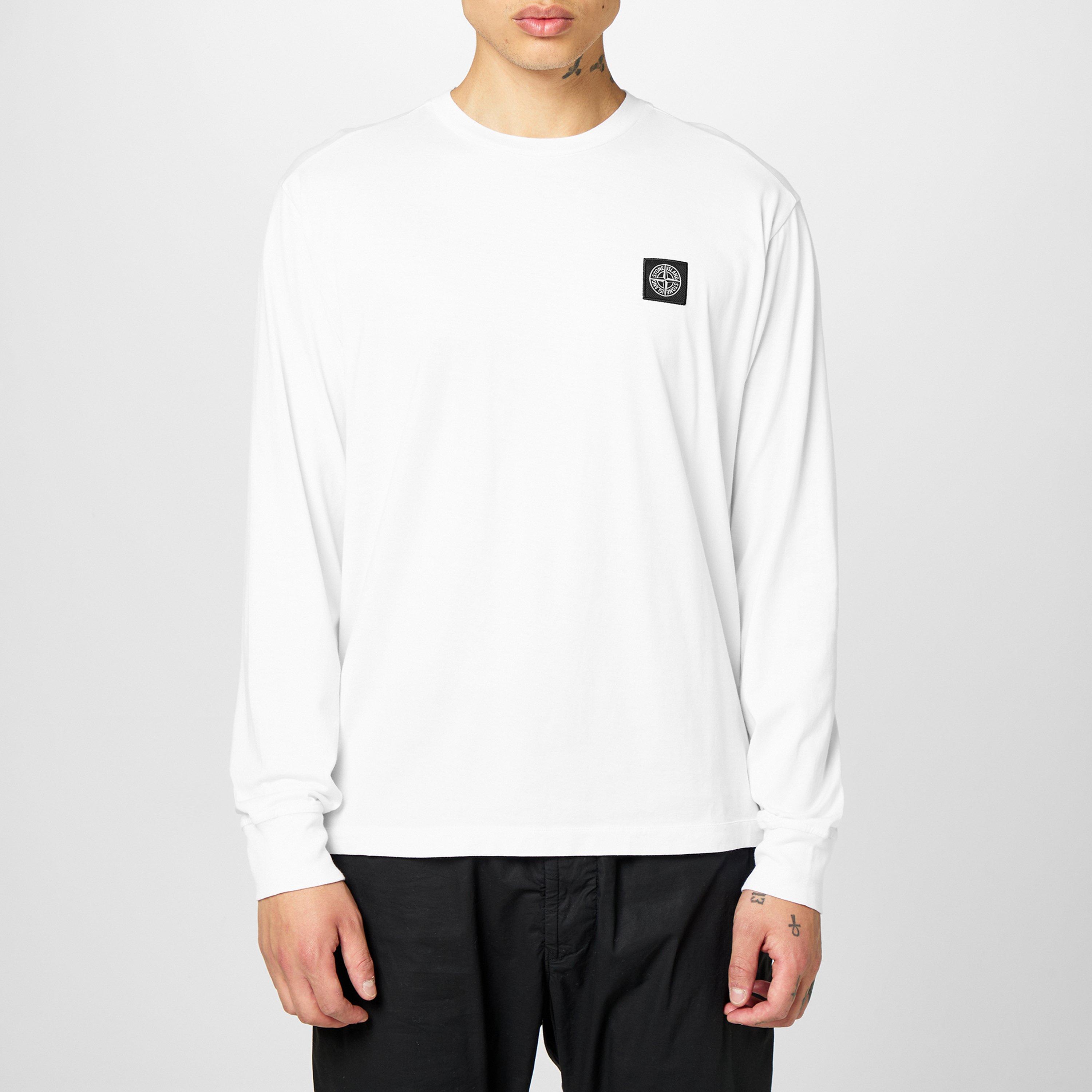 Bianco V0001 - Stone Island - Men's Logo Cotton Compass Patch Long Sleeve T-Shirt - 3