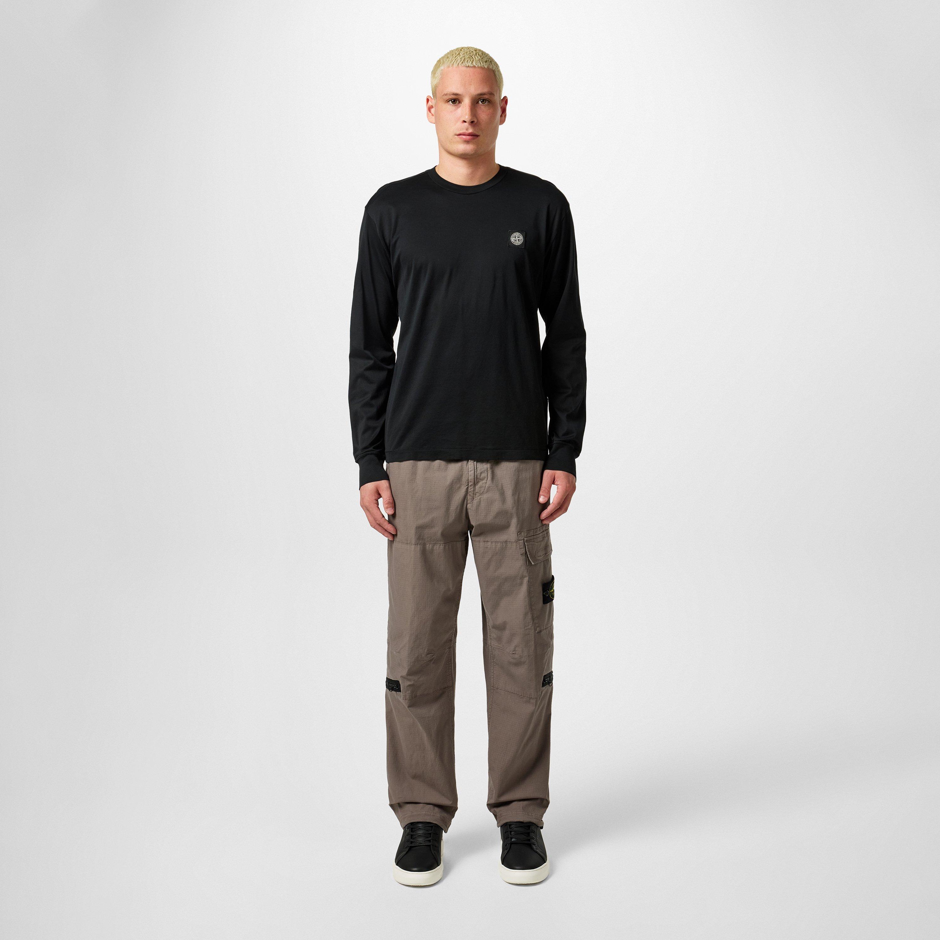 Nero V0029 - Stone Island - Men's Logo Cotton Compass Patch Long Sleeve T-Shirt - 6