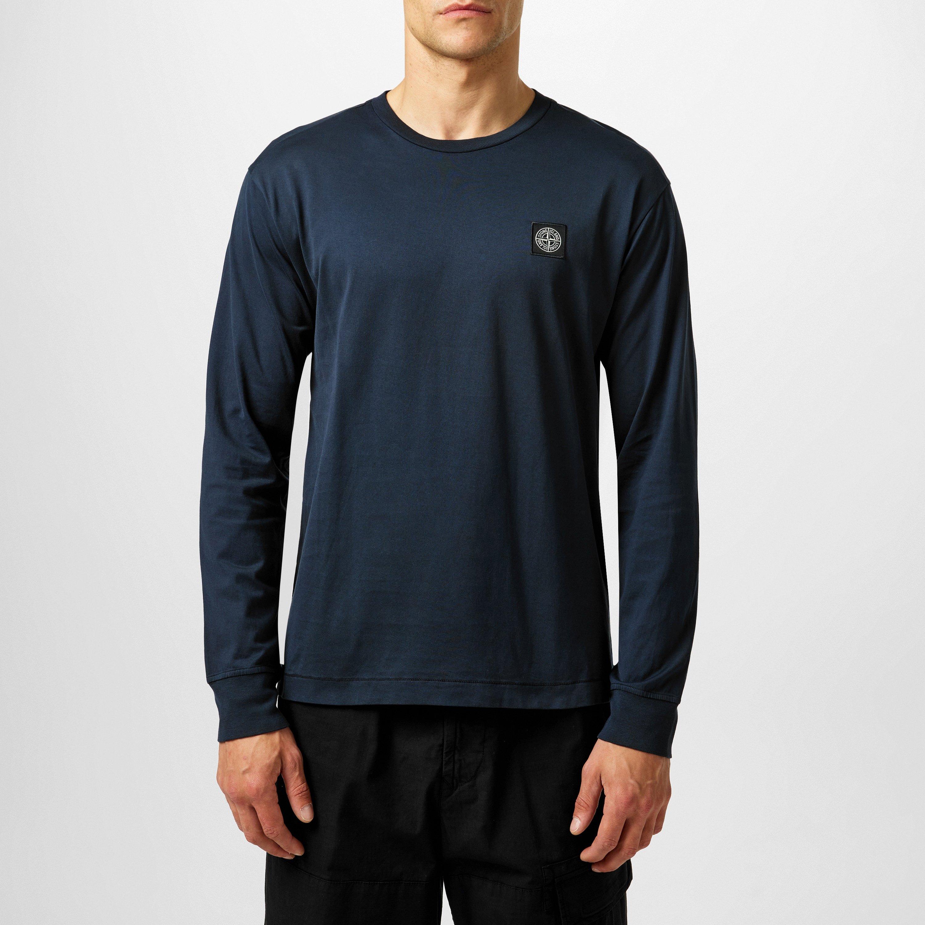 Blue A0020 - Stone Island - Men's Logo Cotton Compass Patch Long Sleeve T-Shirt - 3