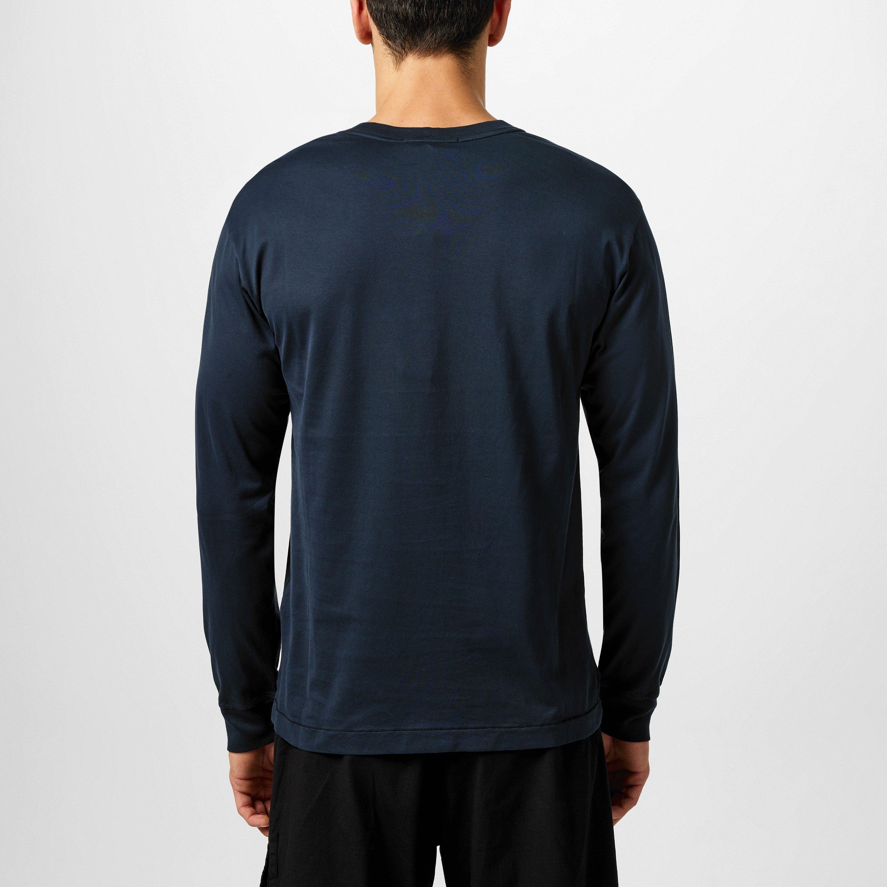 Blue A0020 - Stone Island - Men's Logo Cotton Compass Patch Long Sleeve T-Shirt - 4