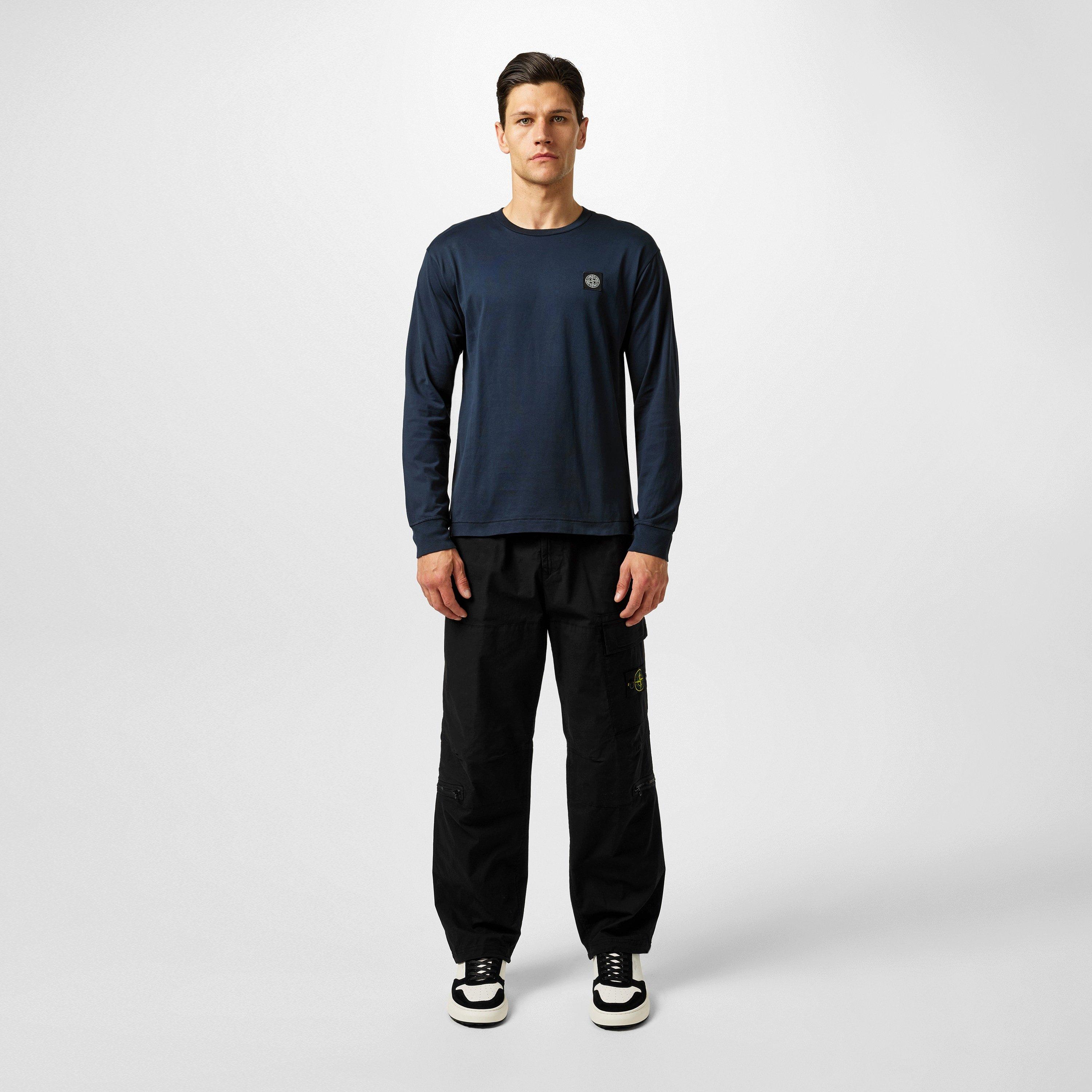 Blue A0020 - Stone Island - Men's Logo Cotton Compass Patch Long Sleeve T-Shirt - 6