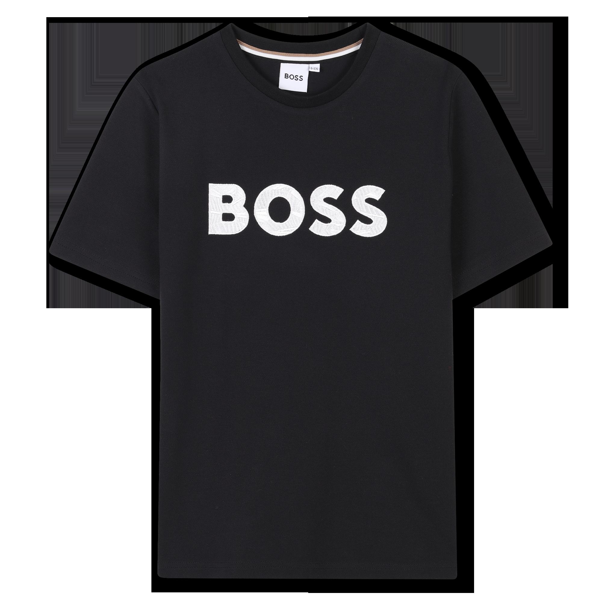 Black - Boss - Kids Embroidered Logo Short-Sleeved T-Shirt - 1